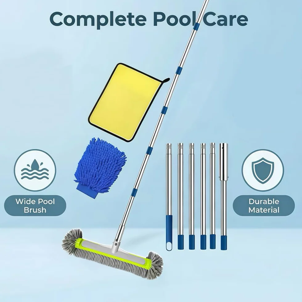 Brosse de Piscine Tige Télescopique 230 cm Acier Inoxydable 45 cm