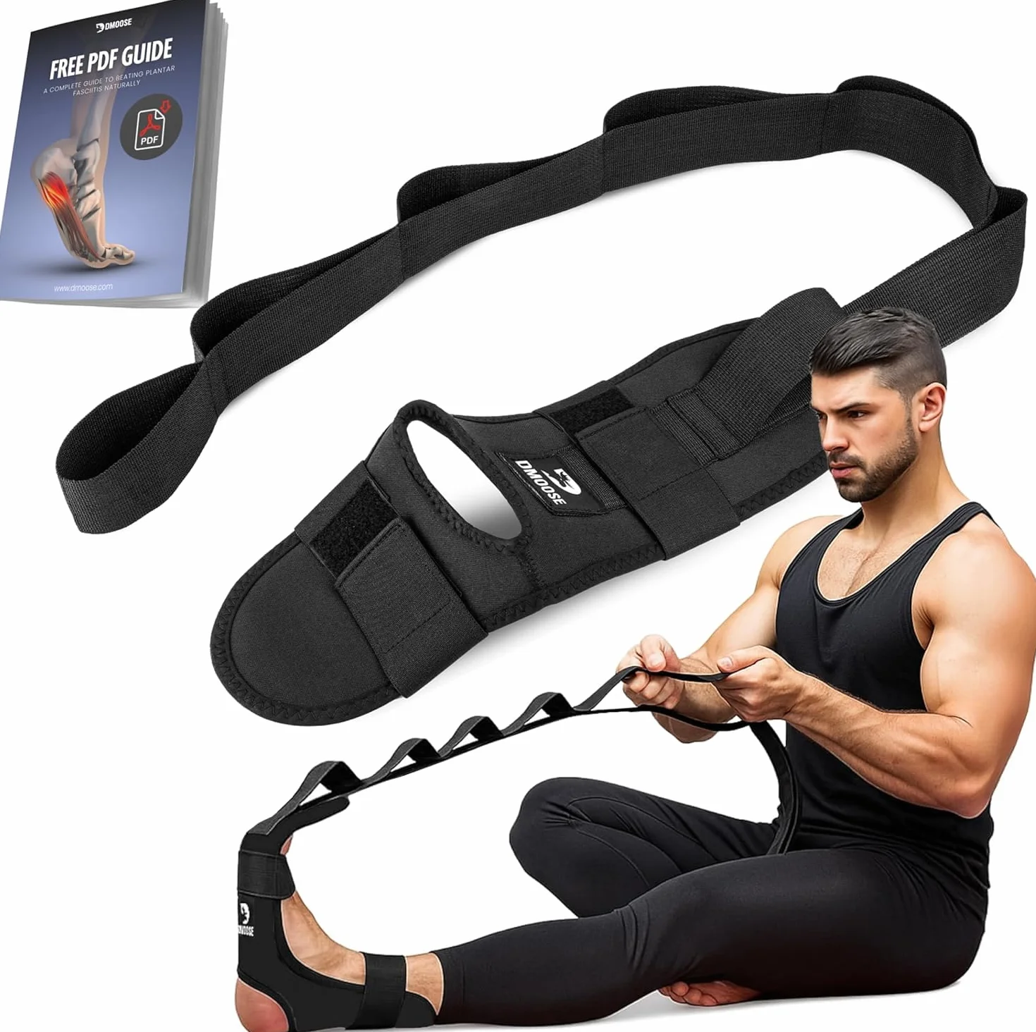DMoose Étireur de Fascia de Yoga avec Sangle de Yoga - Étirement du Fascia, Mollet et du Pied pour Fasciite Plantaire, Tension Musculaire, Blessure de la Cheville - Bande d'Entraînement Muscles Jambes