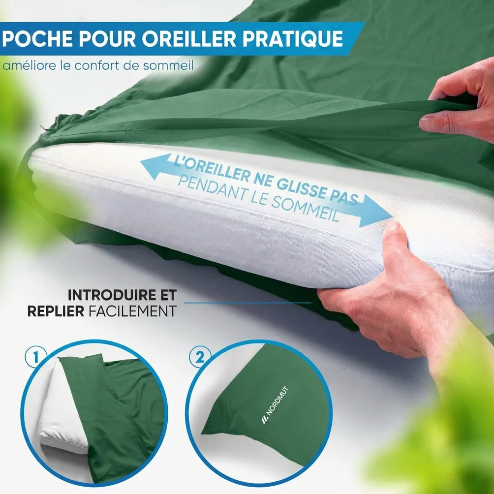 NORDMUT® Sac de couchage cabane [en microfibre] avec fermeture éclair sur toute la longueur | Sac de couchage de voyage d'été [220 x 90 cm] Petit format replié & particulièrement doux