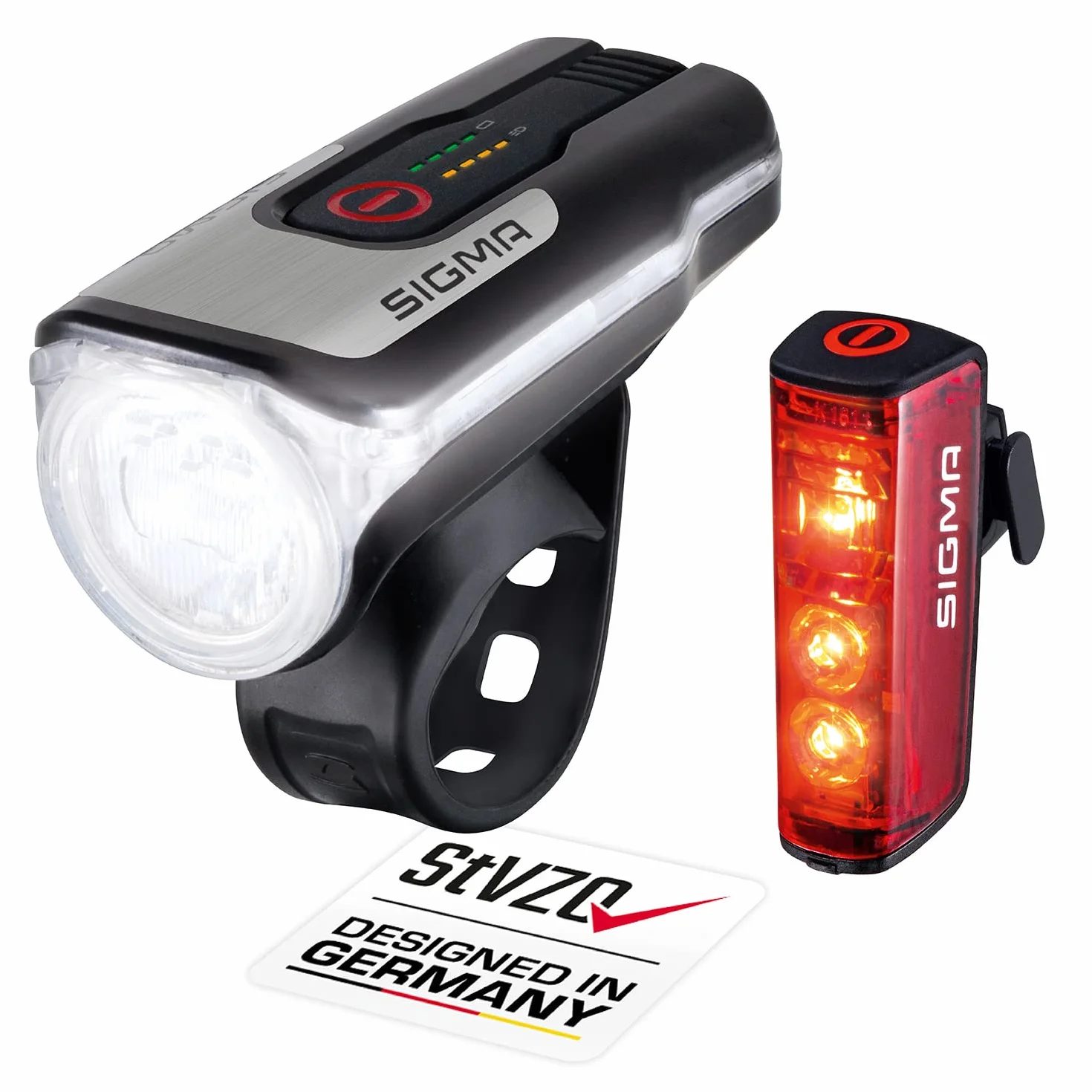 Sigma Sport - LED Fahrradlicht Set Aura 80 und Blaze | StVZO zugelassenes, akkubetriebenes Vorderlicht und Rücklicht mit Bremsfunktion