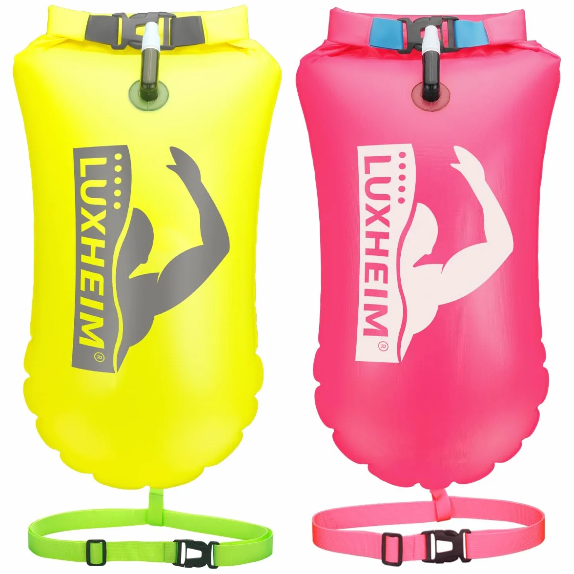 Lot de 2 bouées de natation pour la natation en eau libre - Bien visible - Sac étanche - Gonflable en PVC - Pour triathlon