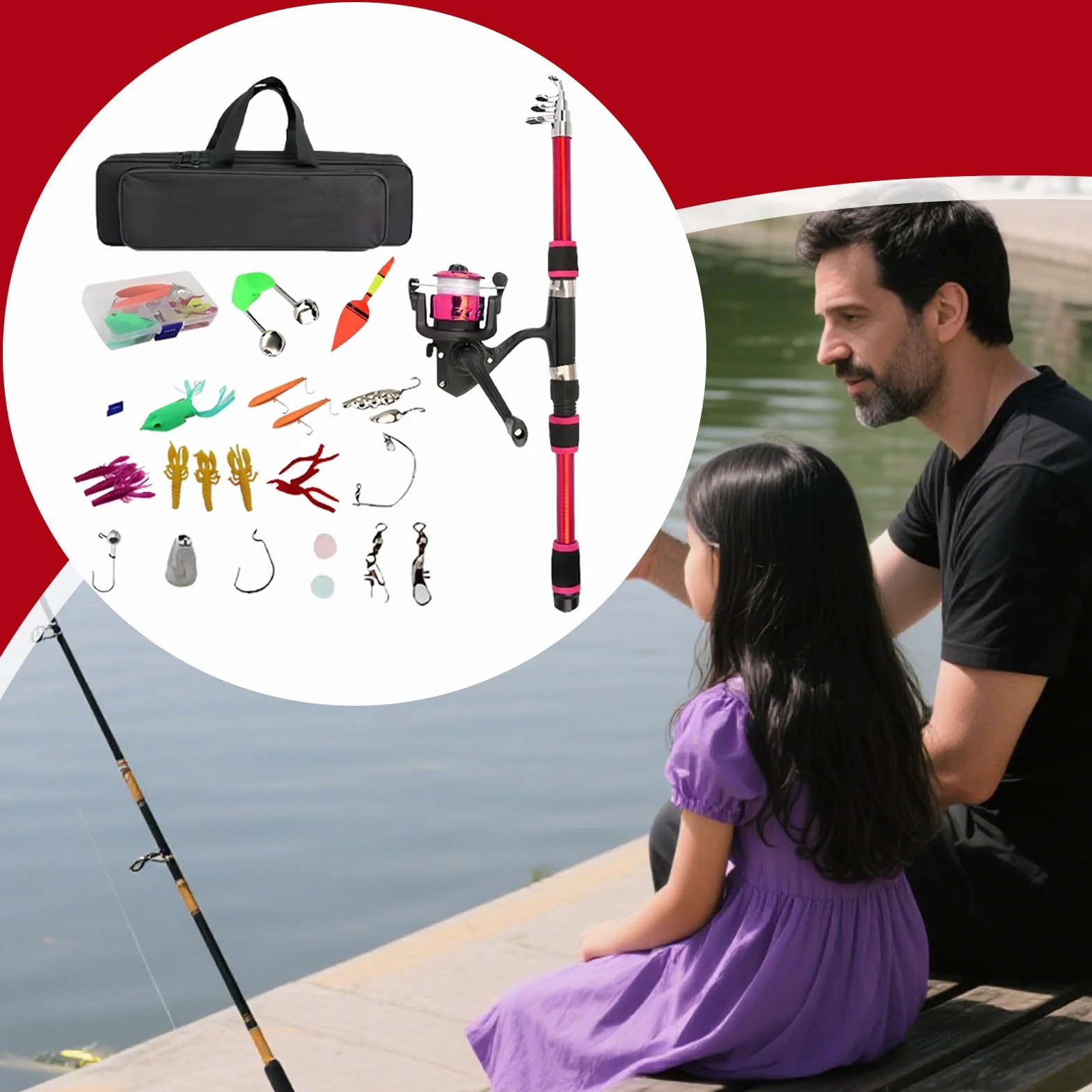 Canne À Pêche Enfant Kit Débutant pour Lancer Eau Salée et Douce