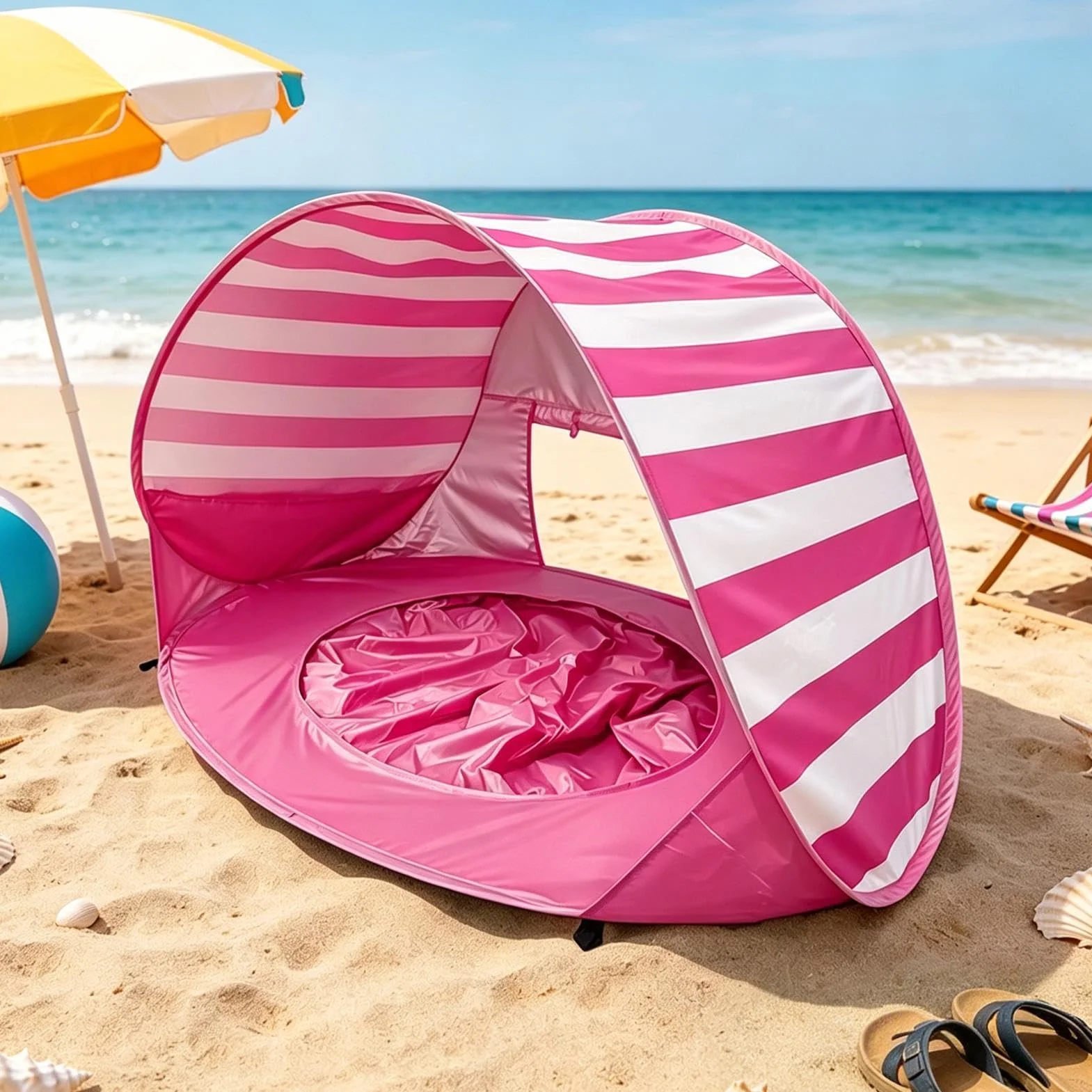 Tente De Plage pour Bébé Popup Tente De Plage pour Bébé avec Mini Piscine Tentes De Plages Anti UV, Portable pour Enfant pour Plages, Camping, Jardin,120x83x70cm