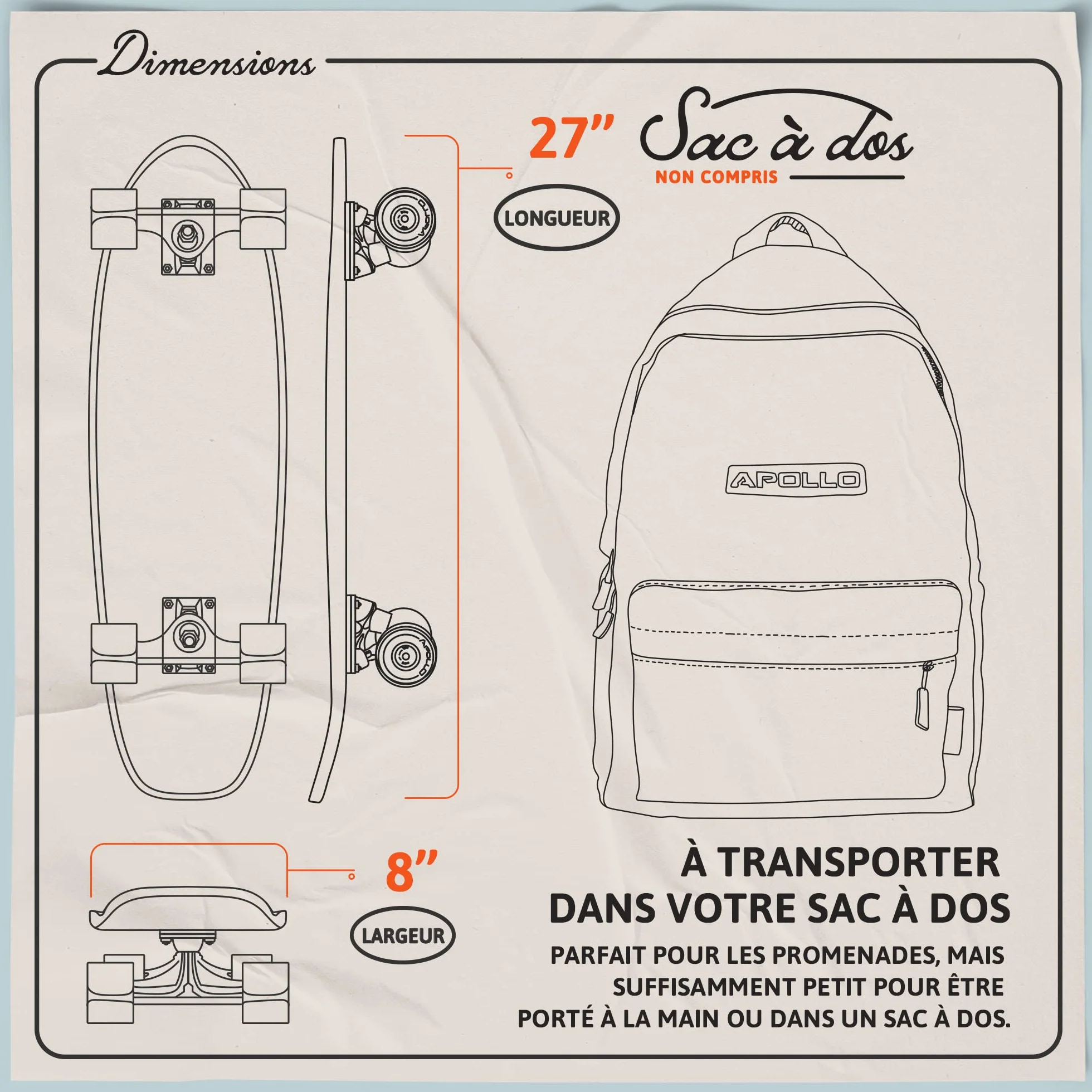 Apollo Fancy Board, midi Cruiser comme BOAD Complet, 70cm (30x8), Mini Long kicktail maniable en Bois Vintage Cruiser Board avec roulements à Billes ABEC 9 Haute Vitesse
