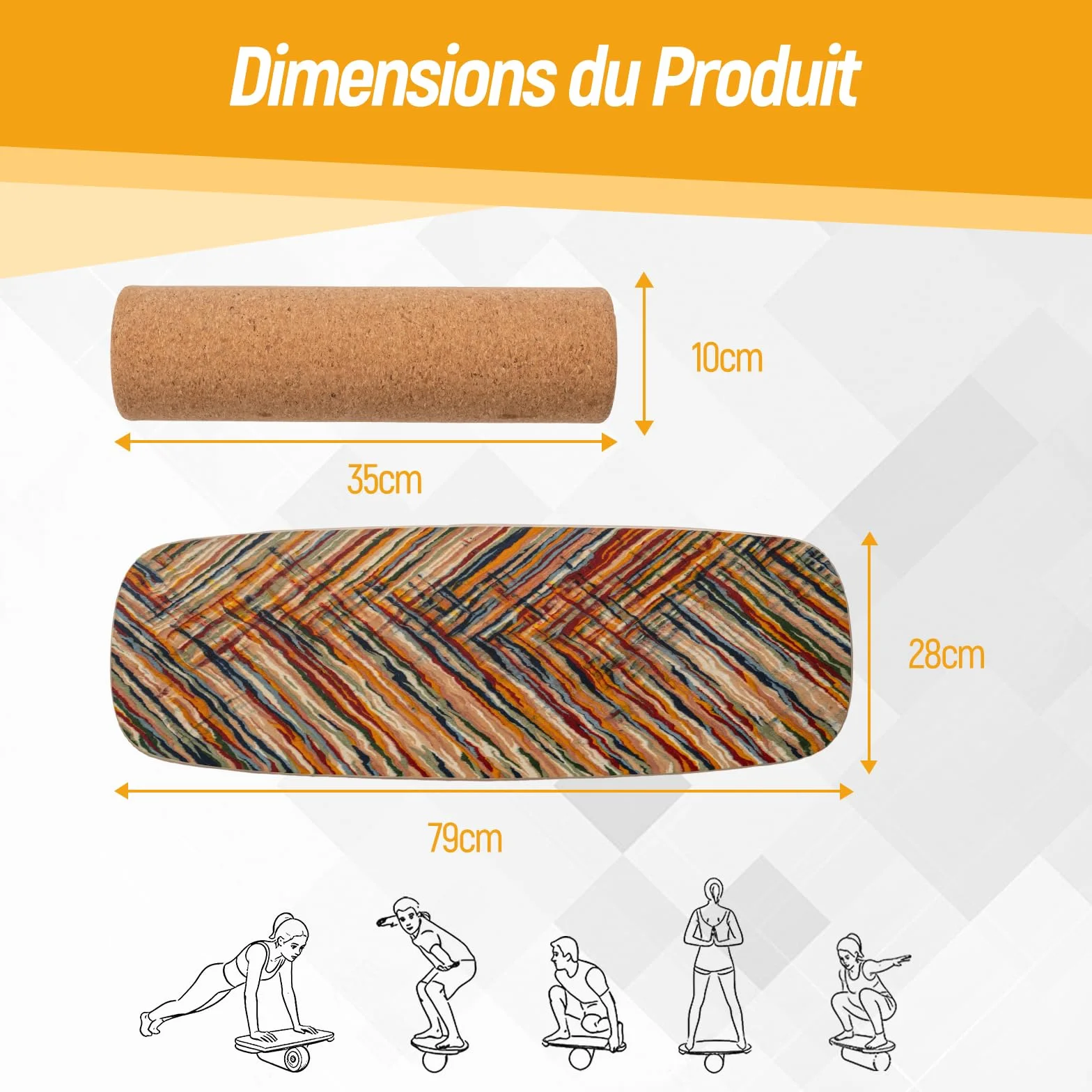 COSTWAY Planche d'Équilibre en Bois avec Rouleau en Liège Stabilisé, Balance Board d'Intérieur à Améliorer Force Centrale&Stabilité, Planche de Surf Avancée pour Yoga, Entraînement du Corps
