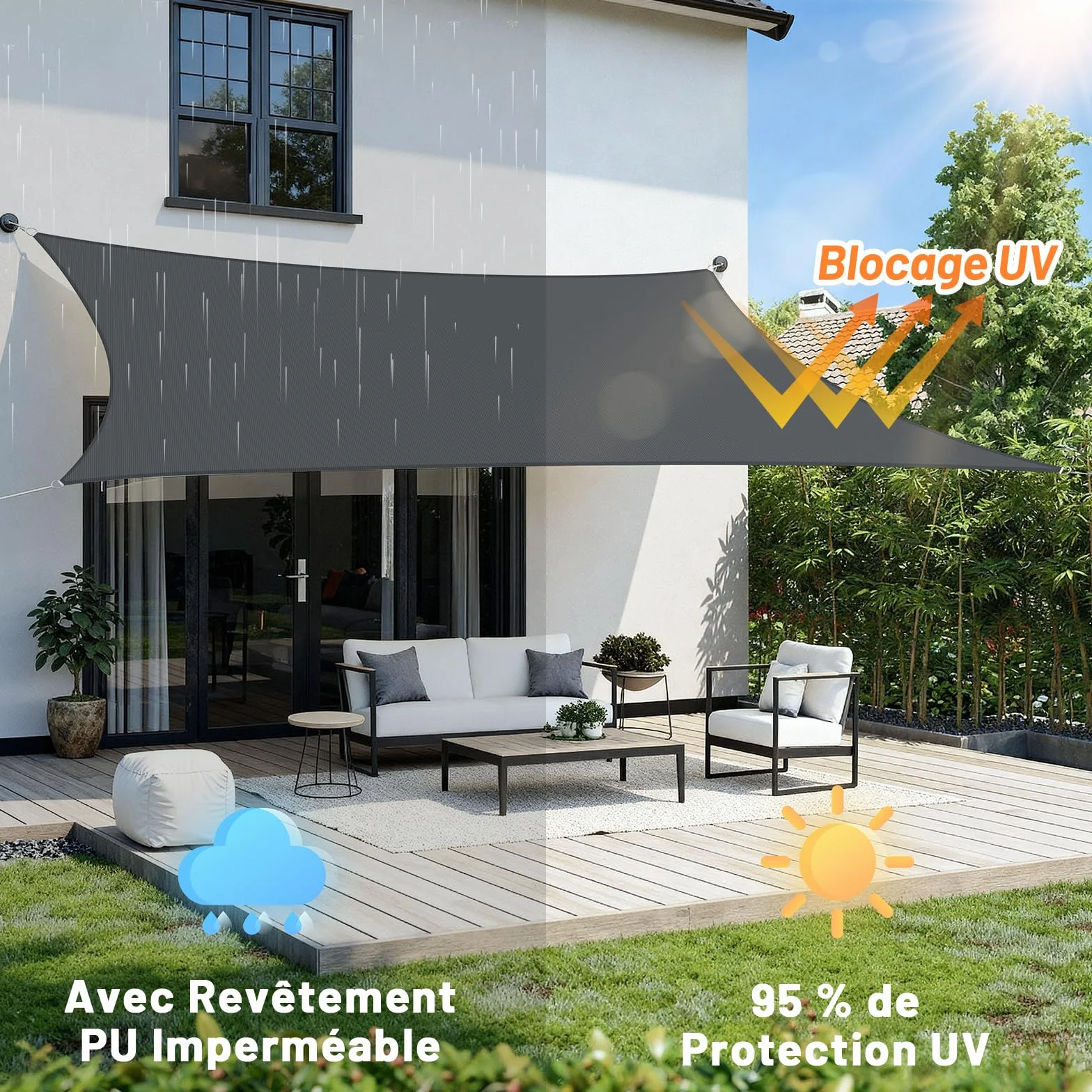 LOVE STORY Voile d'ombrage 3x4m Rectangulaire Imperméable PES Protection UV 95% Anthracite