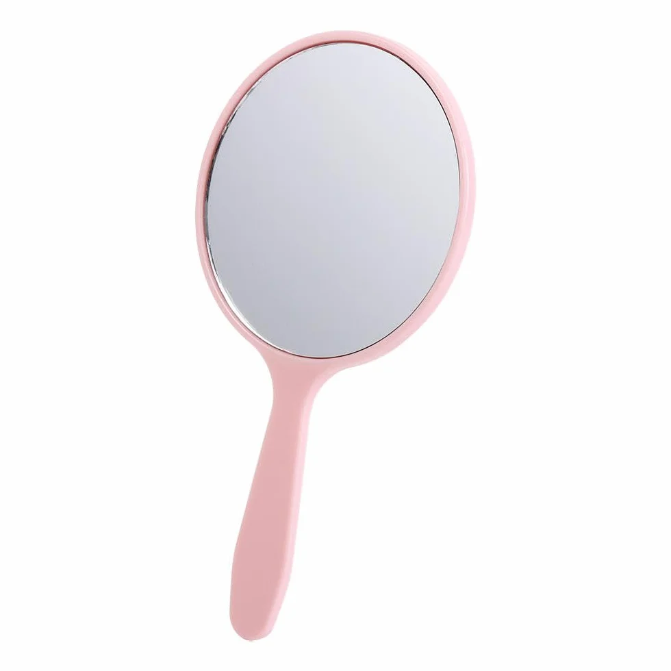 Miroir à main rond avec poignée maquillage portable rose femme