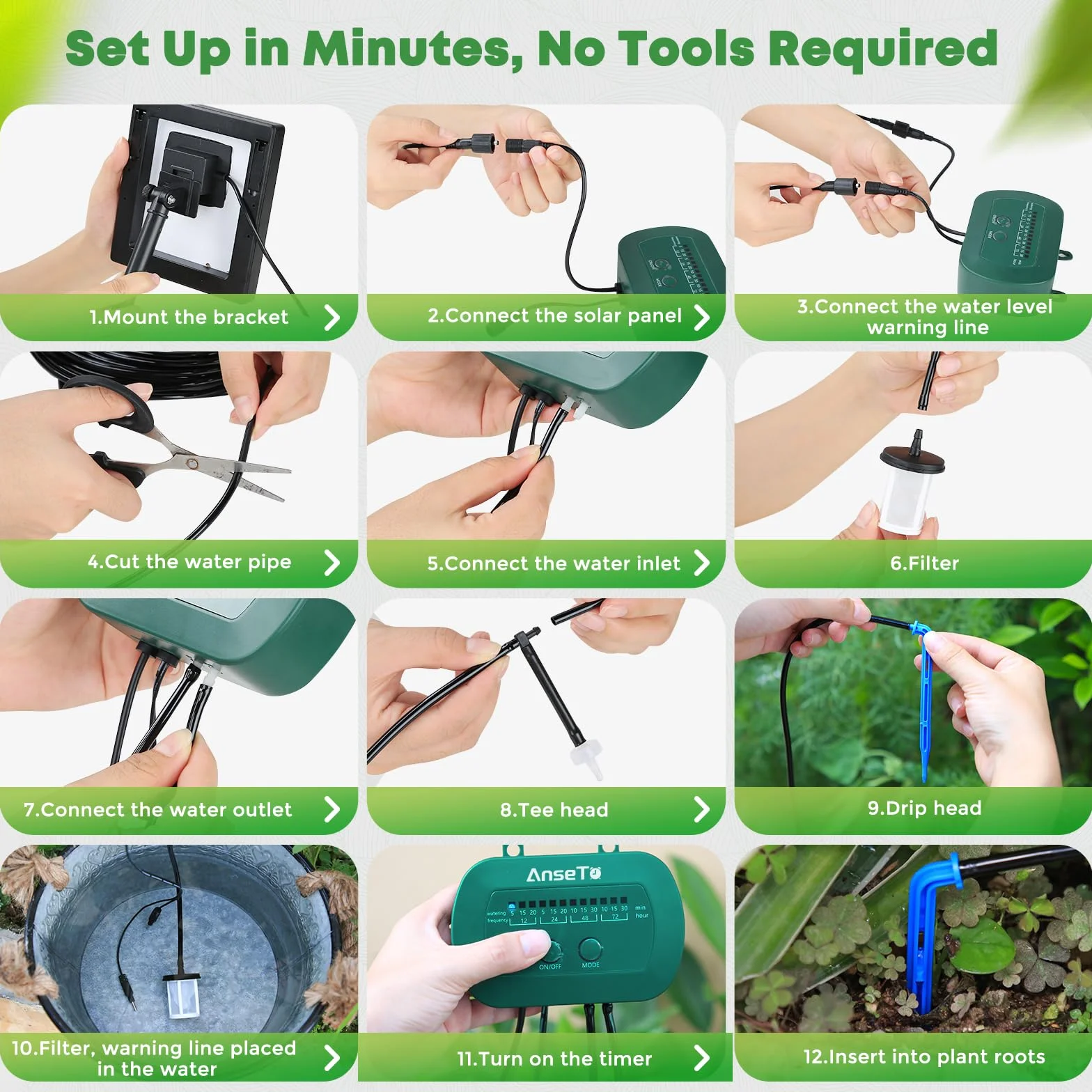Kit Arrosage Automatique Solaire Jardin 15M Tuyau Goutte a Goutte Programmateur