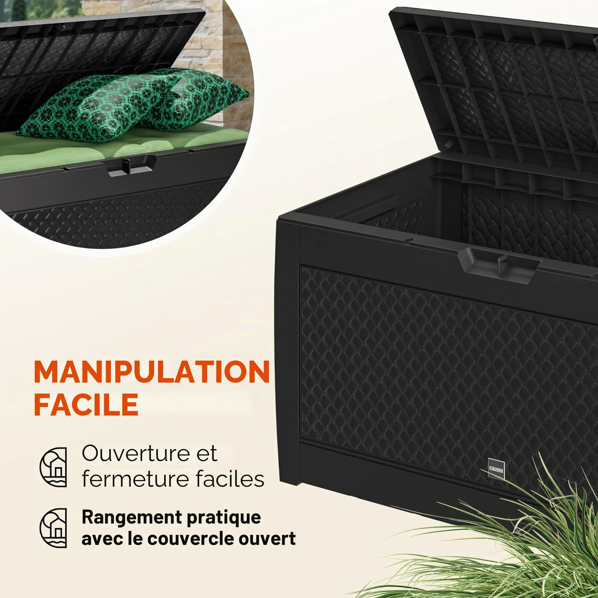 Casaria Coffre de Rangement 310 litres Anthracite avec Roulettes Jardin