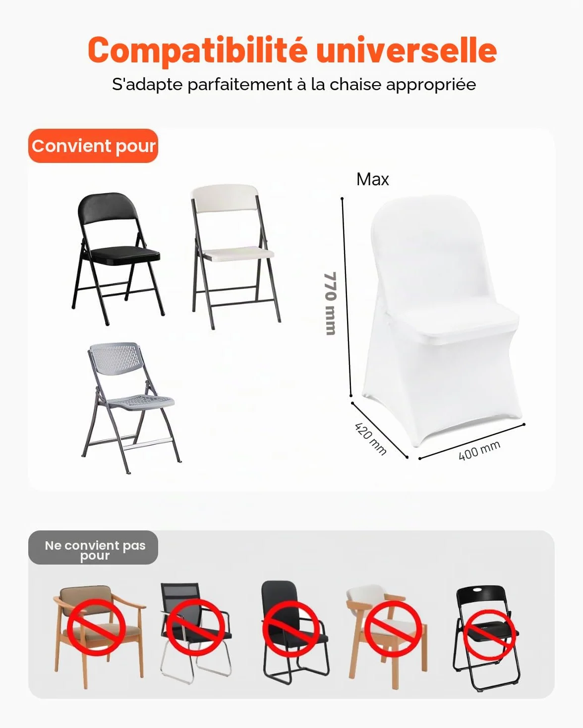 VEVOR Housse de Chaise Spandex 30PCS Universel Taille 406x508x762 mm Blanc