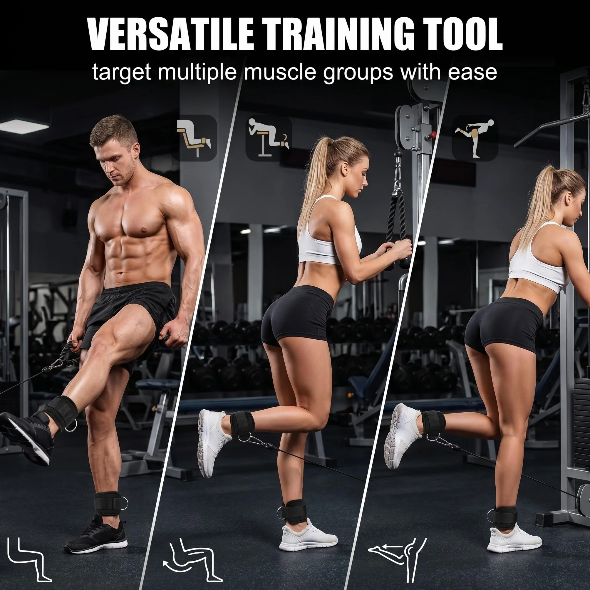 Sangles de Cheville Musculation Double Anneau en D, Ankle Straps Réglables pour Poulie