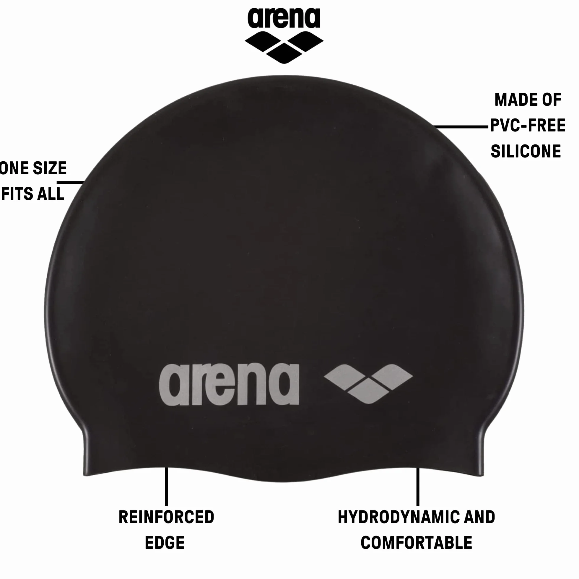 Arena Classic Bonnet de Natation en Silicone Unisexe avec Bord Renforcé