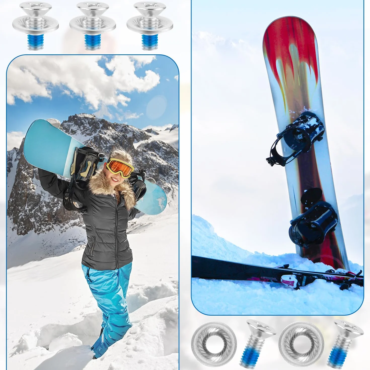 Vis de Fixation de Snowboard 8 pièces, Vis de Rechange pour Fixations Snowboard Ski