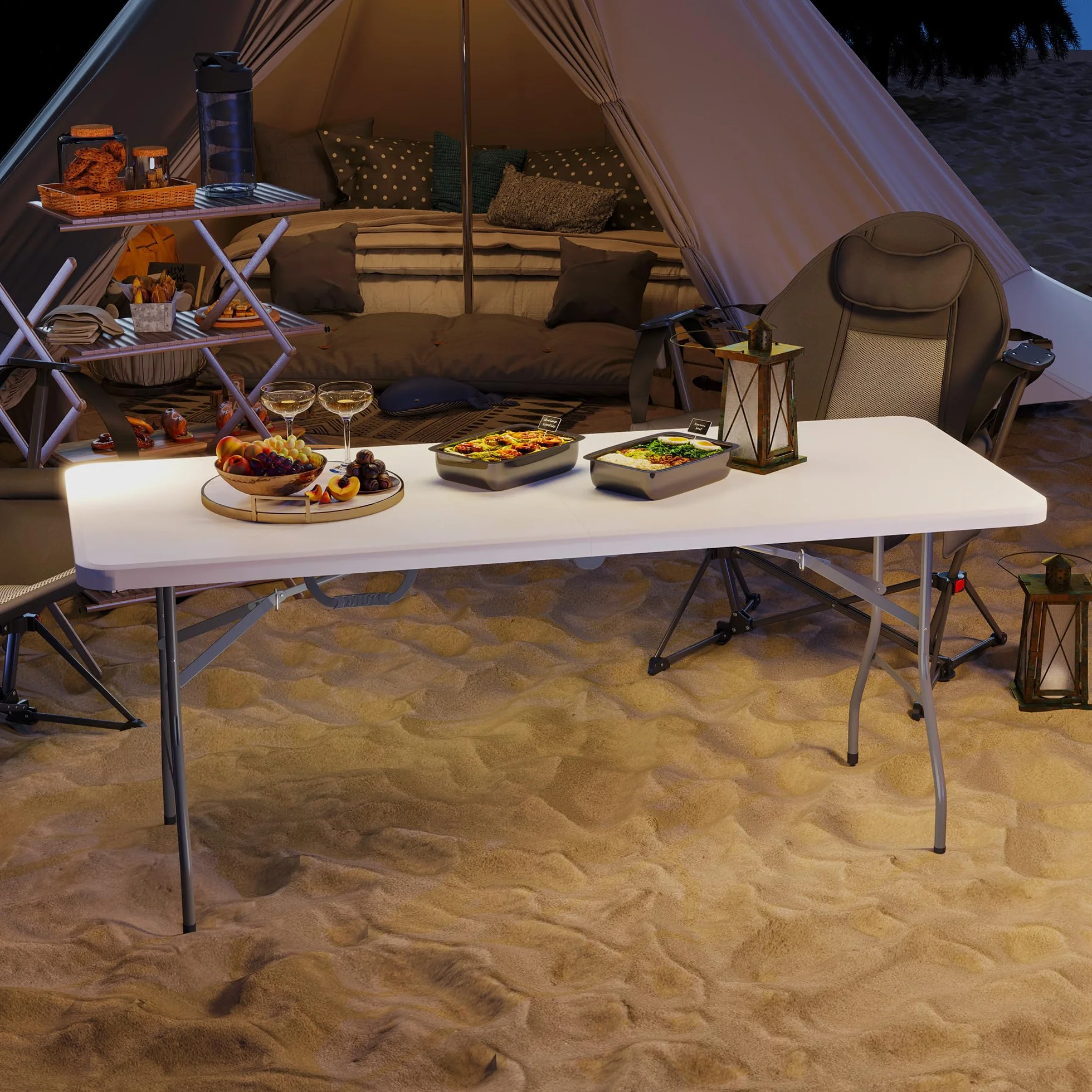 Outsunny Table Pliante HDPE 180x74x74 cm Camping Extérieur Blanc