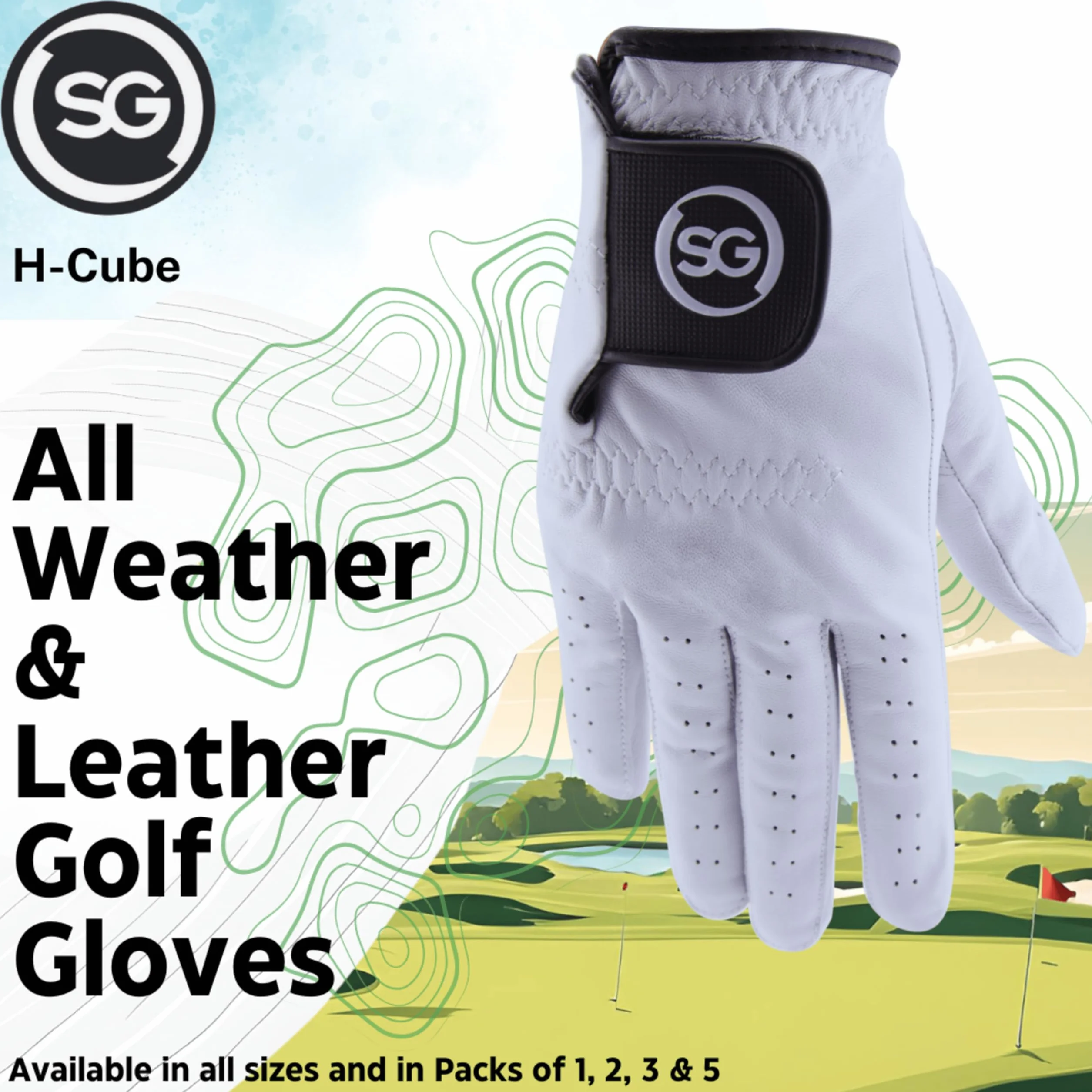 Gants de golf en cuir véritable pour homme H-Cube
