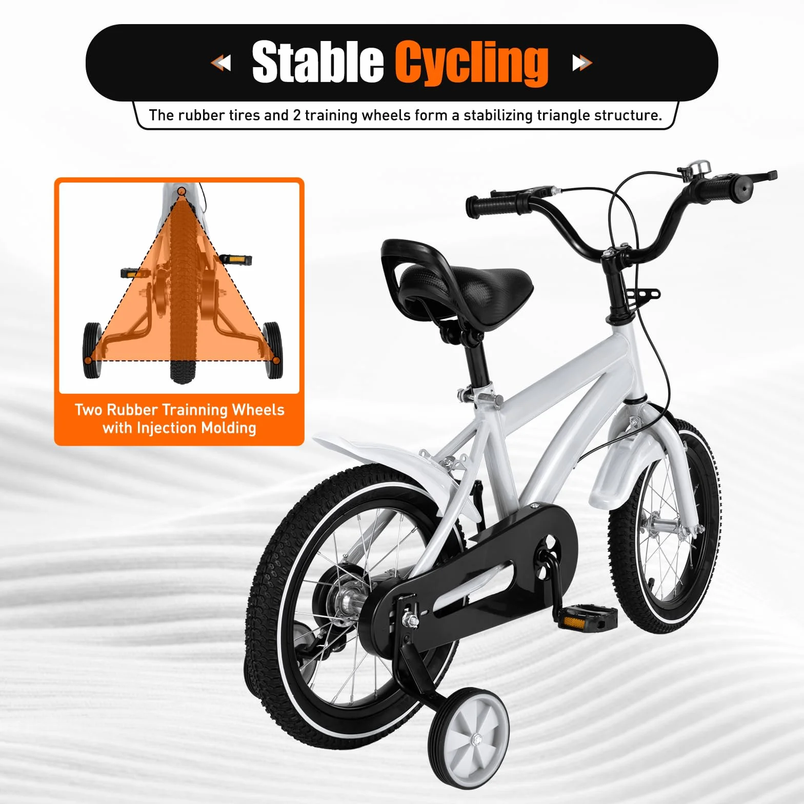 Vélo pour enfant de 14 pouces avec roues stabilisatrices, léger pour enfants de 2 à 4 ans, pour garçons et filles, vélo d'entraînement réglable en hauteur avec couvre-chaîne et frein à main