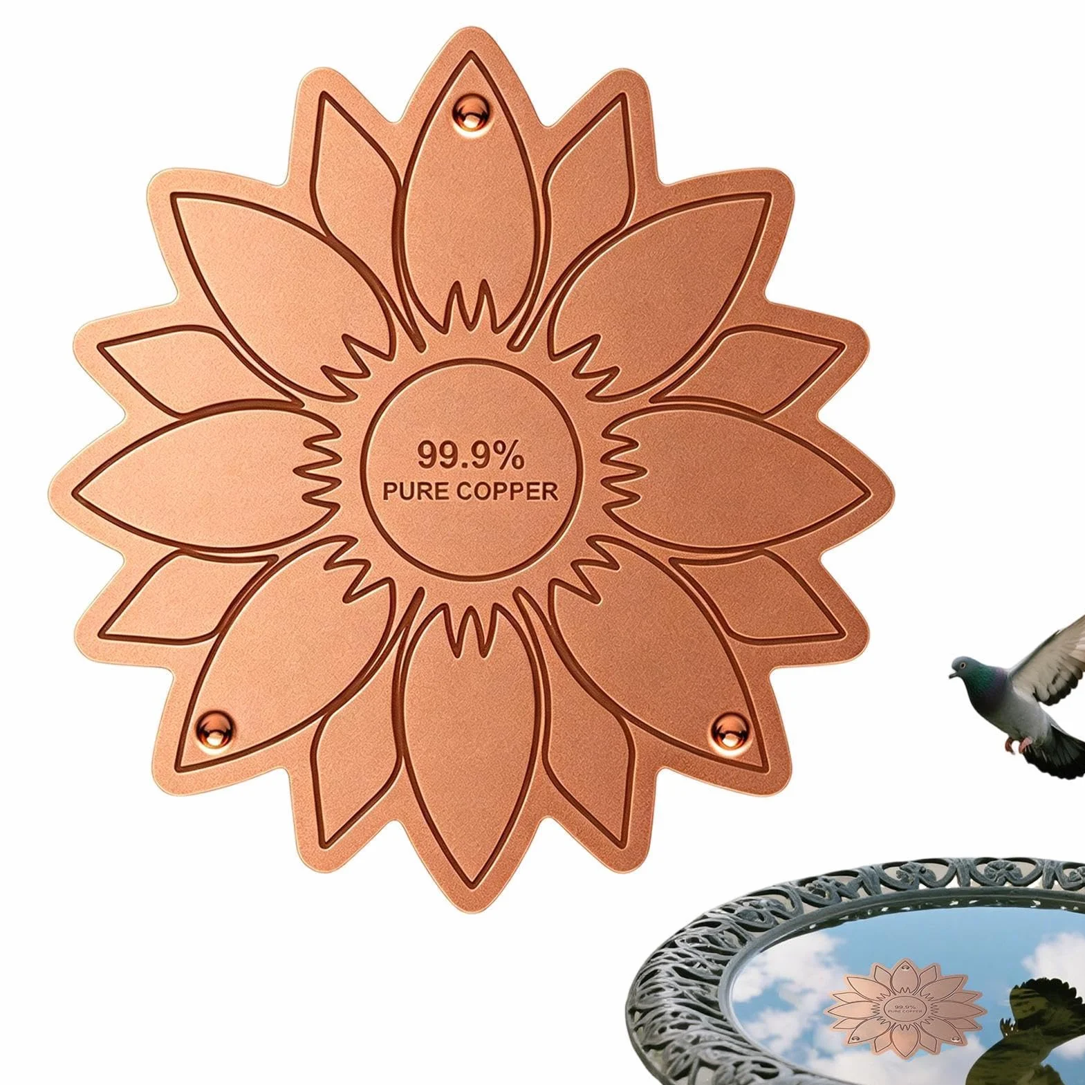 Disque Purification Bain Oiseaux en Cuivre pour Bassin - Accessoire Jardin Nettoyant pour Fontaine Extérieure