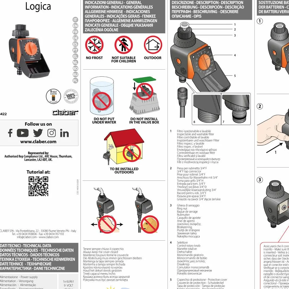 Claber Aquauno Logica programmateur arrosage automatique une voie