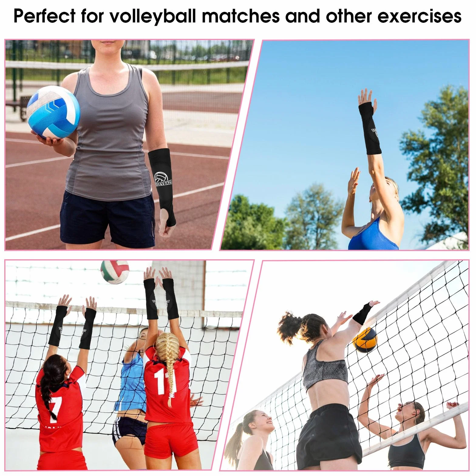 JIEYAO Manchettes de bras de volleyball - Manchettes avant-bras avec rembourrage de protection et trou pour les pouces - Coussinets de bras de volleyball pour femmes et adolescents