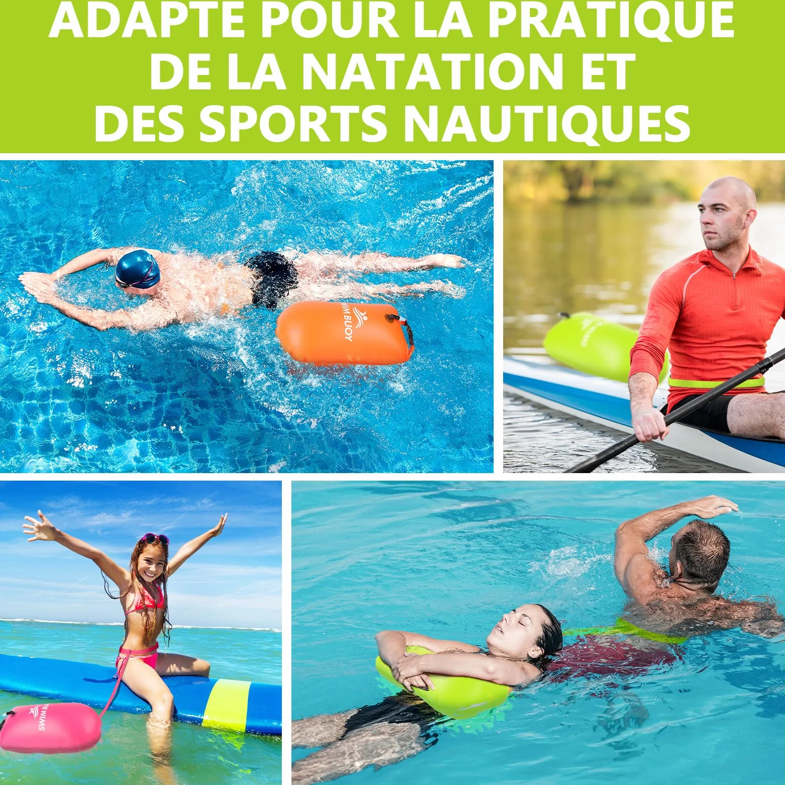 JONRRYIN Bouée de natation 28 l, sac étanche et flottant, gonflable, appareil de sécurité pour la natation en eau libre, idéale pour les triathlons et les surfeurs