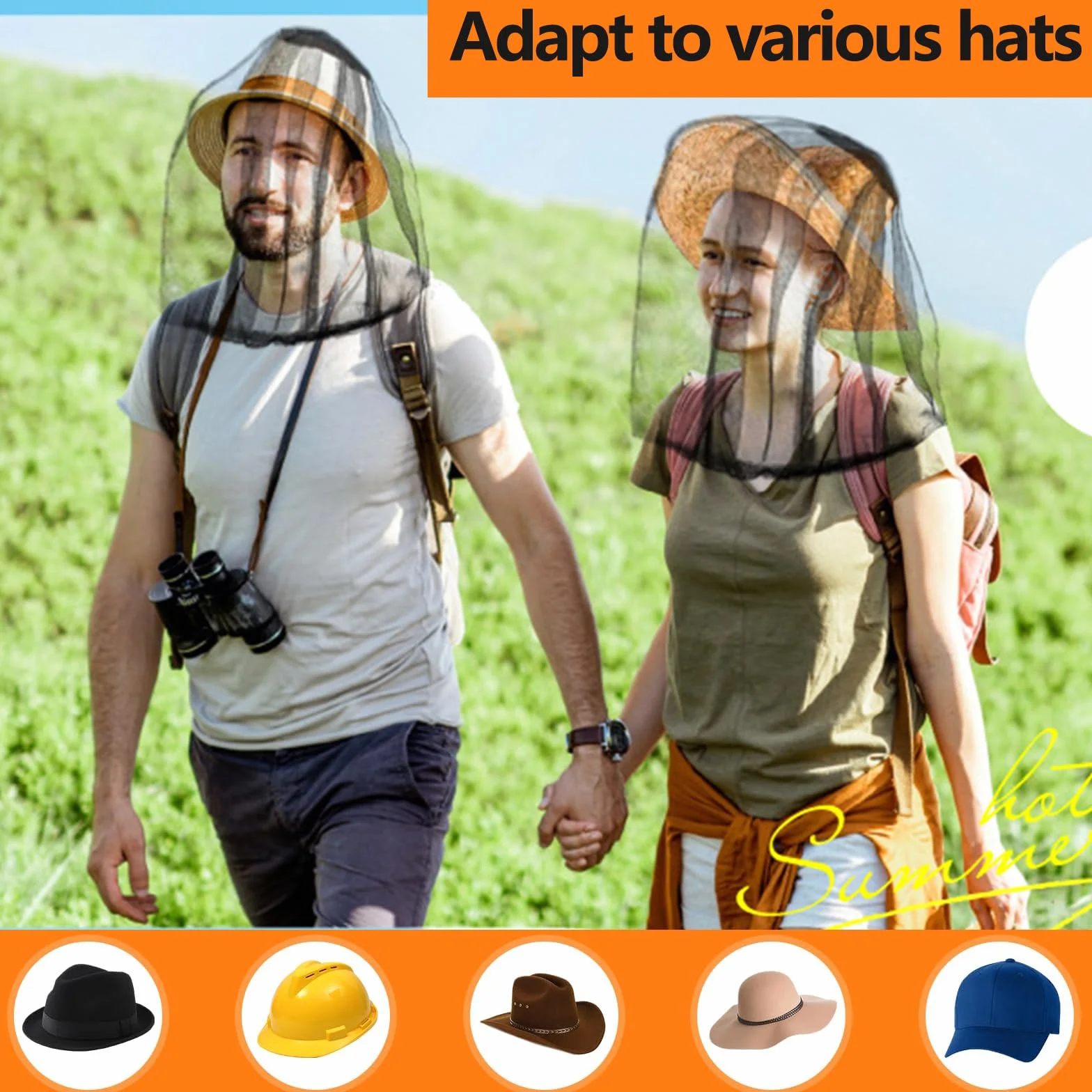 2 Pièces Filet de Tête de Moustique Moustiquaire De Tete Tête de Moustique Net Chapeau Moustiquaire Filet Anti-Insectes pour la Tête avec 2 Sacs de Rangement pour Apiculteur Camping Pêche