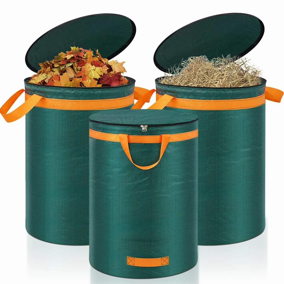 Eurhomewit Lot de 3 Sacs Jardinage Déchets Verts 272L avec Couvercle et Poignées