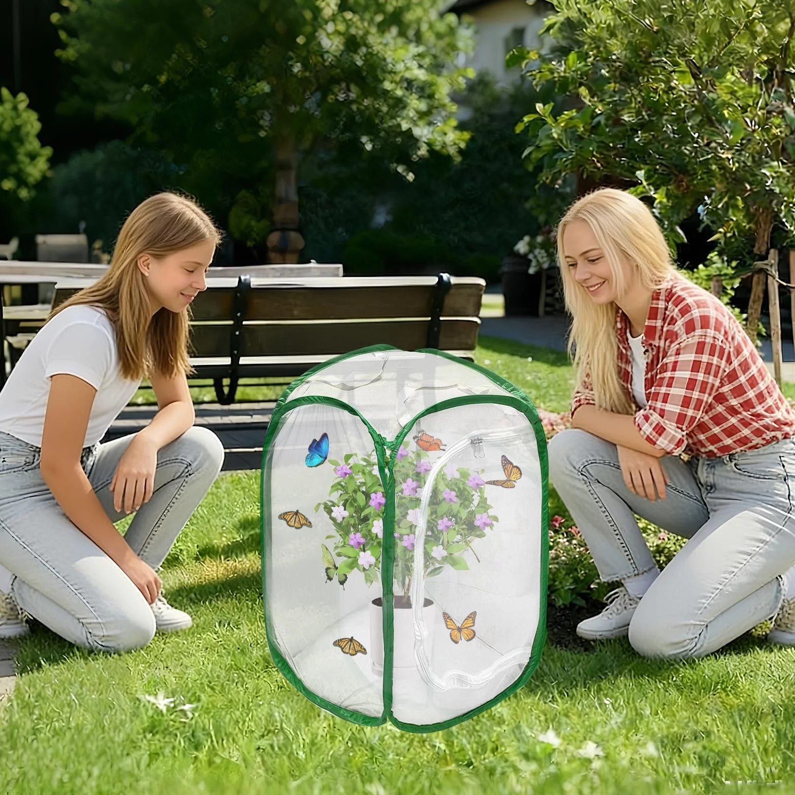 Cage d'habitat pour Insectes et Papillons 40x40x60cm Pliable Maille Protection Plantes Vert