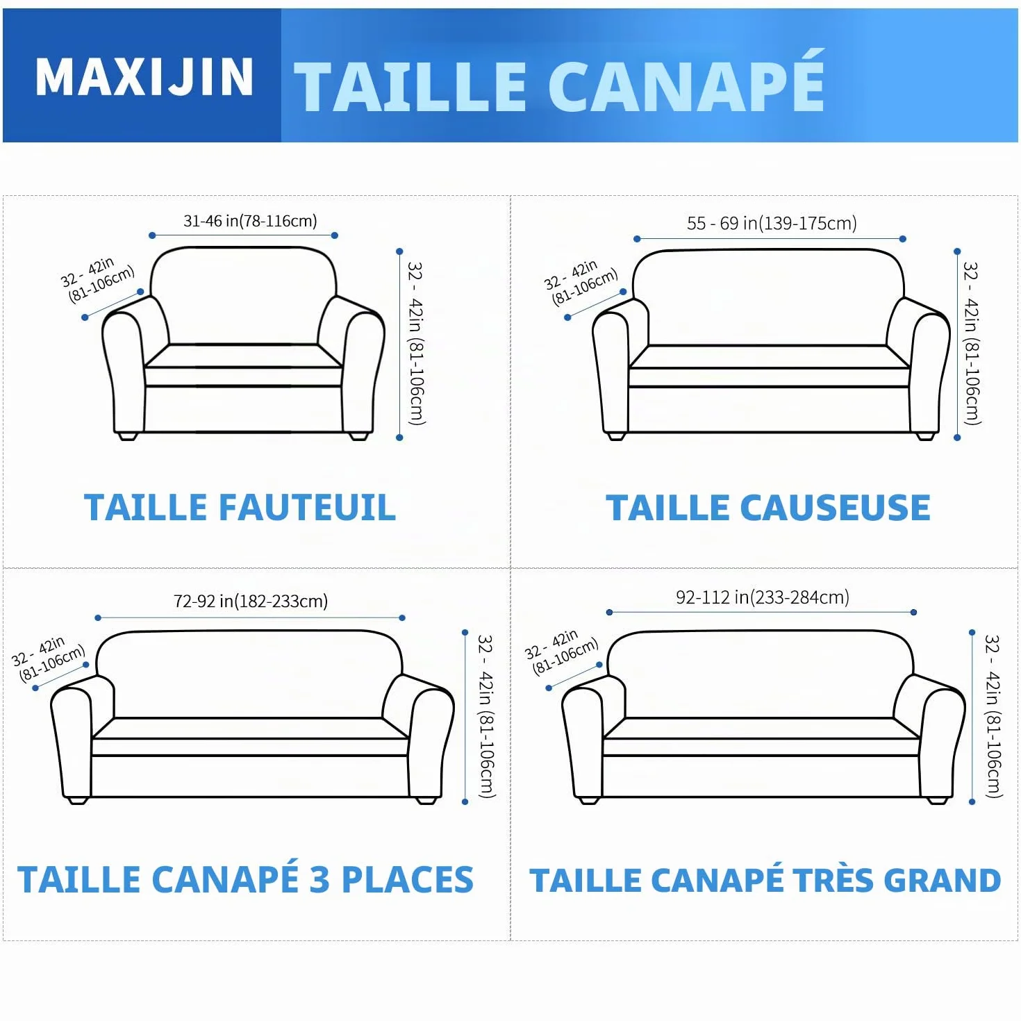 MAXIJIN Housse de canapé extensible 3 places Gris, housse universelle jacquard protecteur pour salon, pet friendly