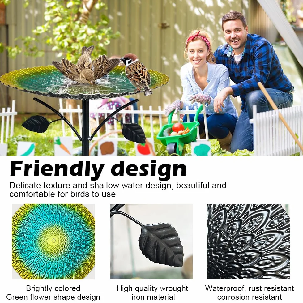 Abreuvoir Oiseaux Exterieur 85cm Bain d'oiseaux Mangeoire sur Pied Amovible 5 Bases Fixes Decoration Jardin