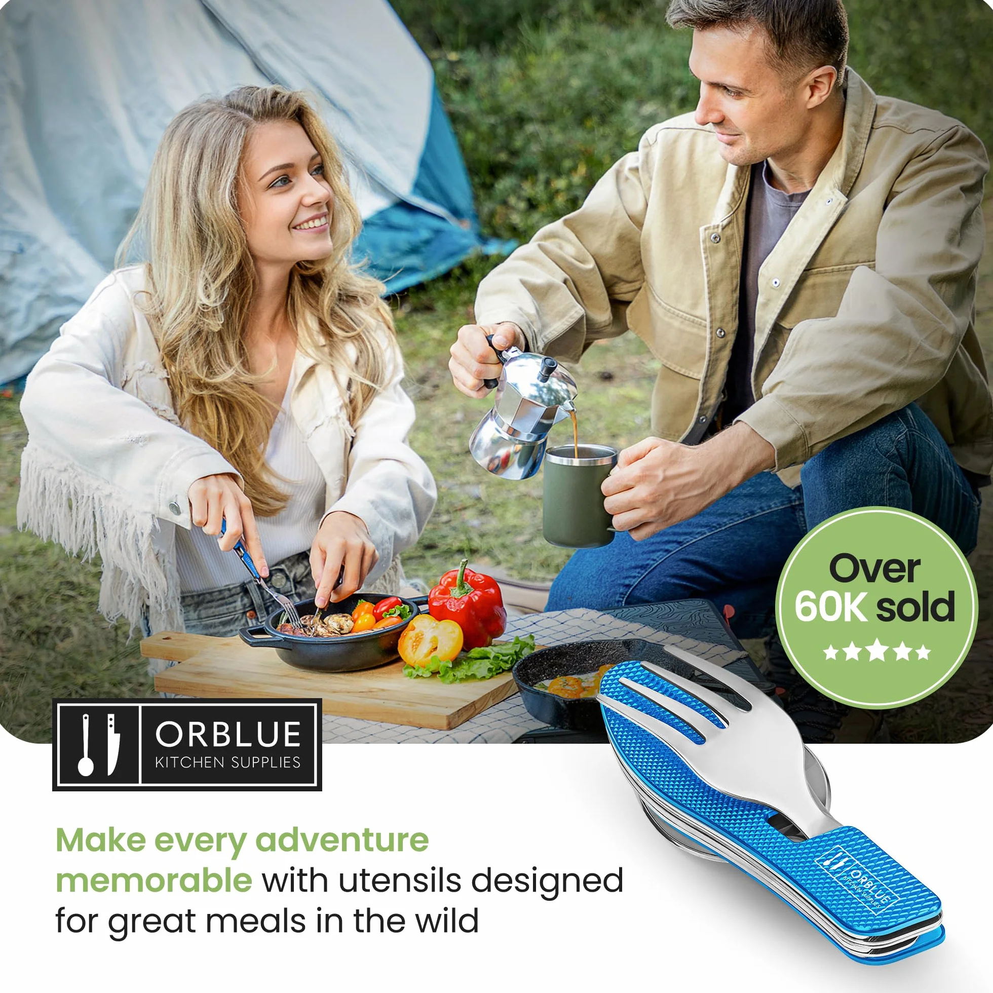 Orblue Couverts Pliables Parfait pour Le Camping et Les randonnées, Couverts de Camping, Lot de 2