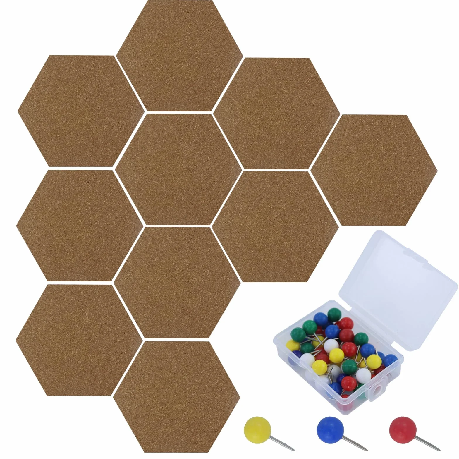 Tableau Liège Autocollant Hexagonal 10 Pièces avec 50 Broches, Tableau d'Affichage Murale