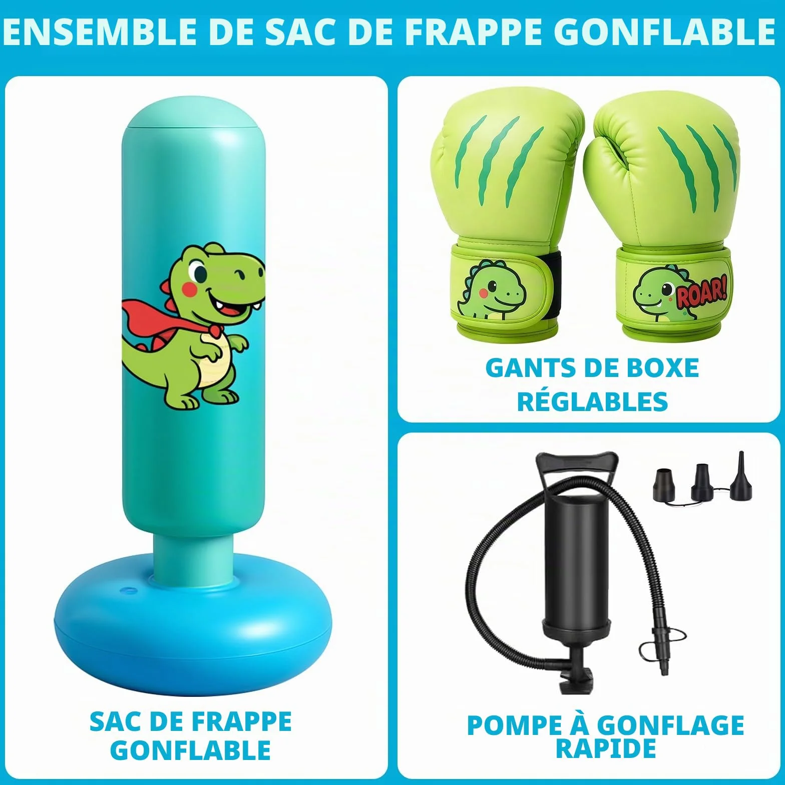 Sac de Boxe pour Enfants, avec Gants de Boxe, 120cm Gonflable Sac de Frappe Enfant Pratique du Karaté, Taekwondo, Cadeaux pour GarçOns et Filles
