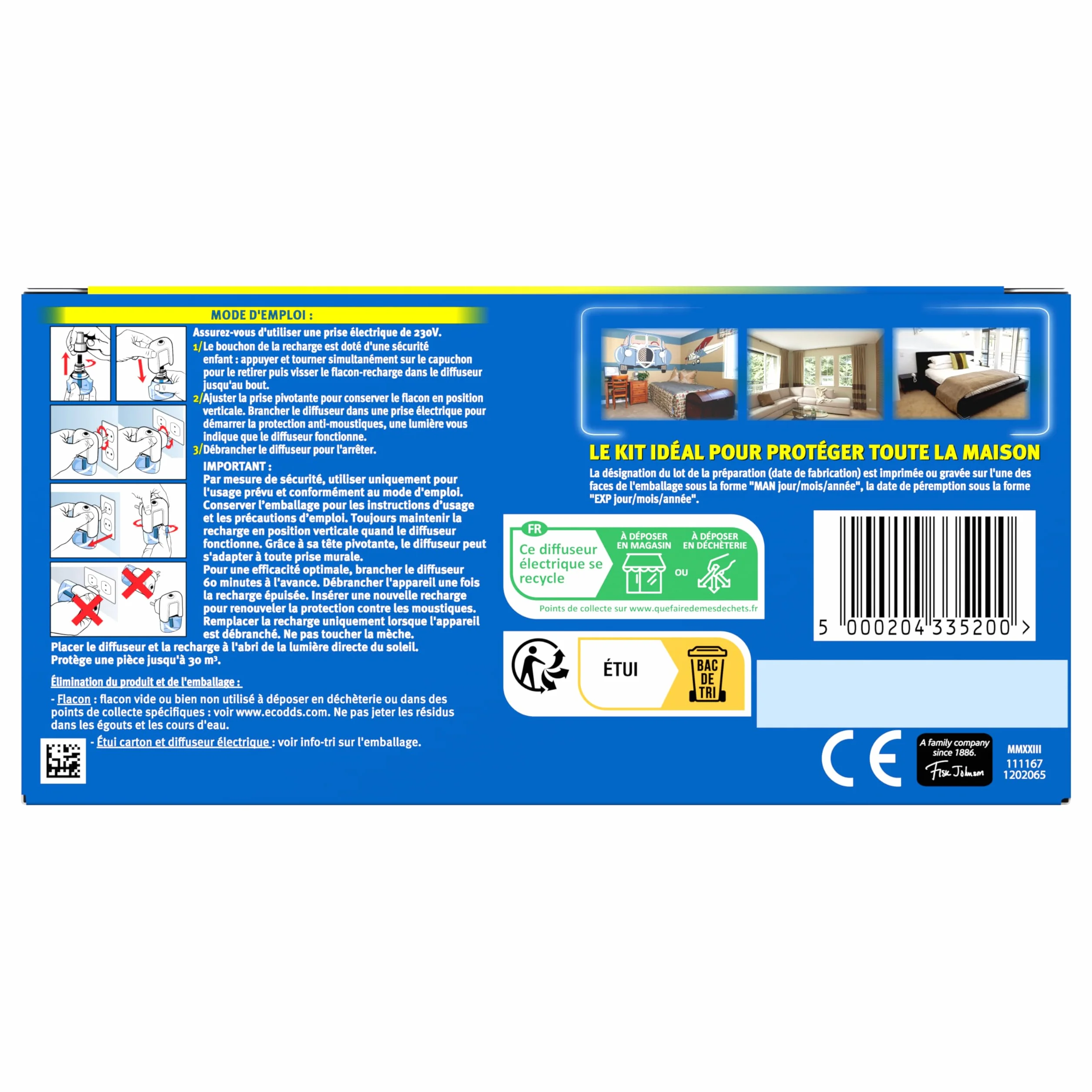 Raid Diffuseur Electrique Liquide Répulsif Moustiques 2 en 1 - 3 Diffuseurs + 3 Recharges, 45 Nuits