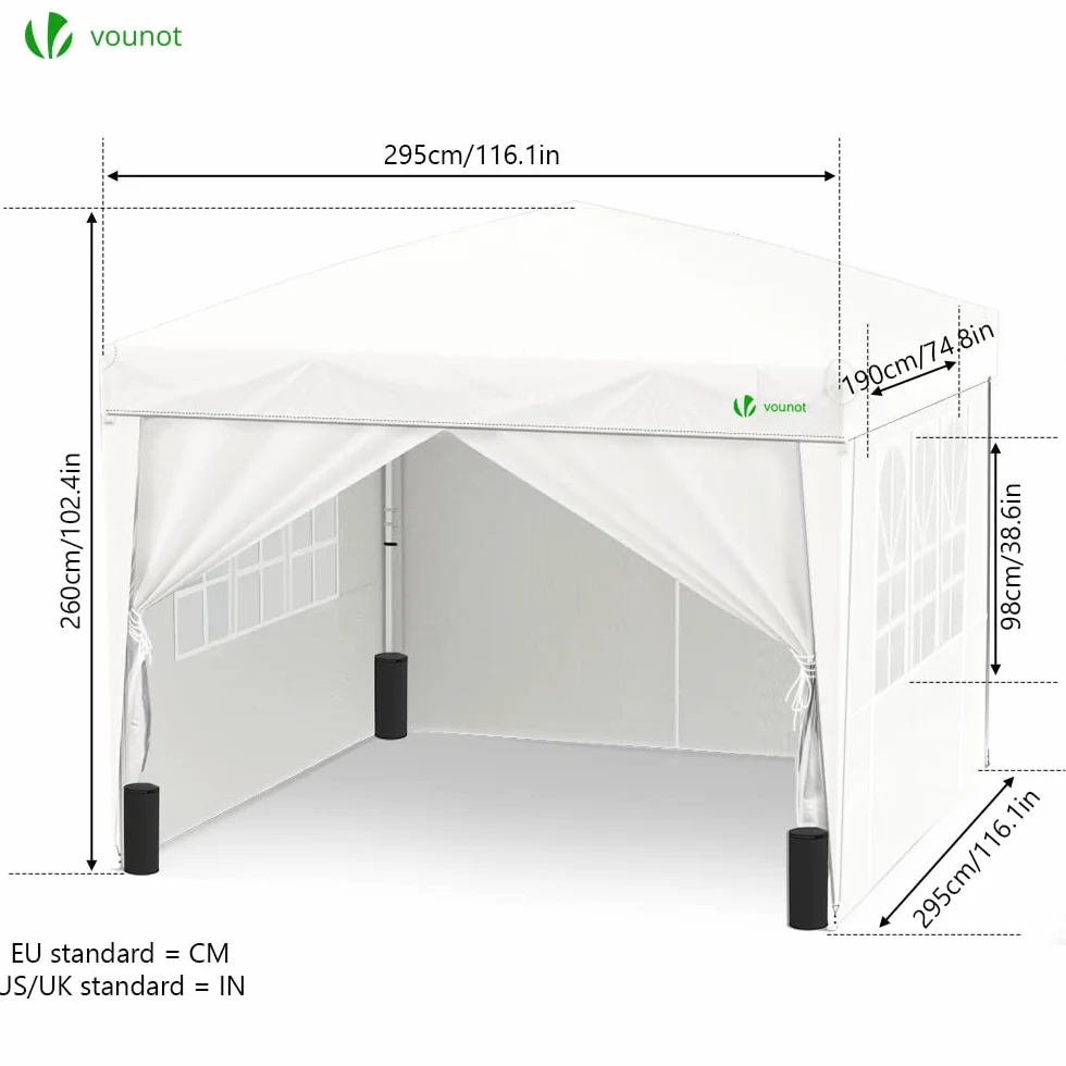 VOUNOT® Tonnelle de Jardin Tente 3x3m Pliable avec 4 Côtés et Sacs de Sable Blanc