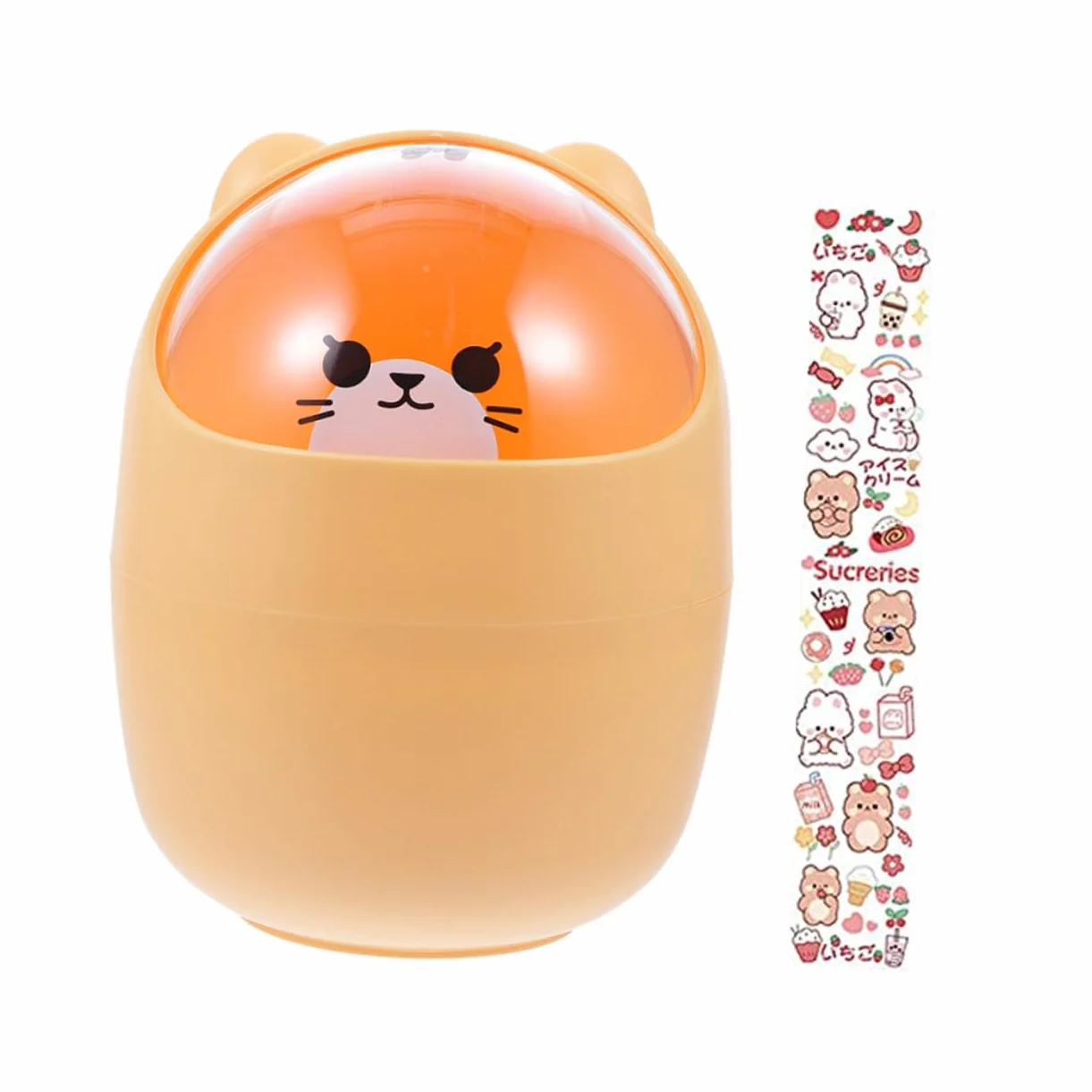 Cabilock Poubelle de Bureau Mignonne en Plastique Orange avec Couvercle Design Cartoon