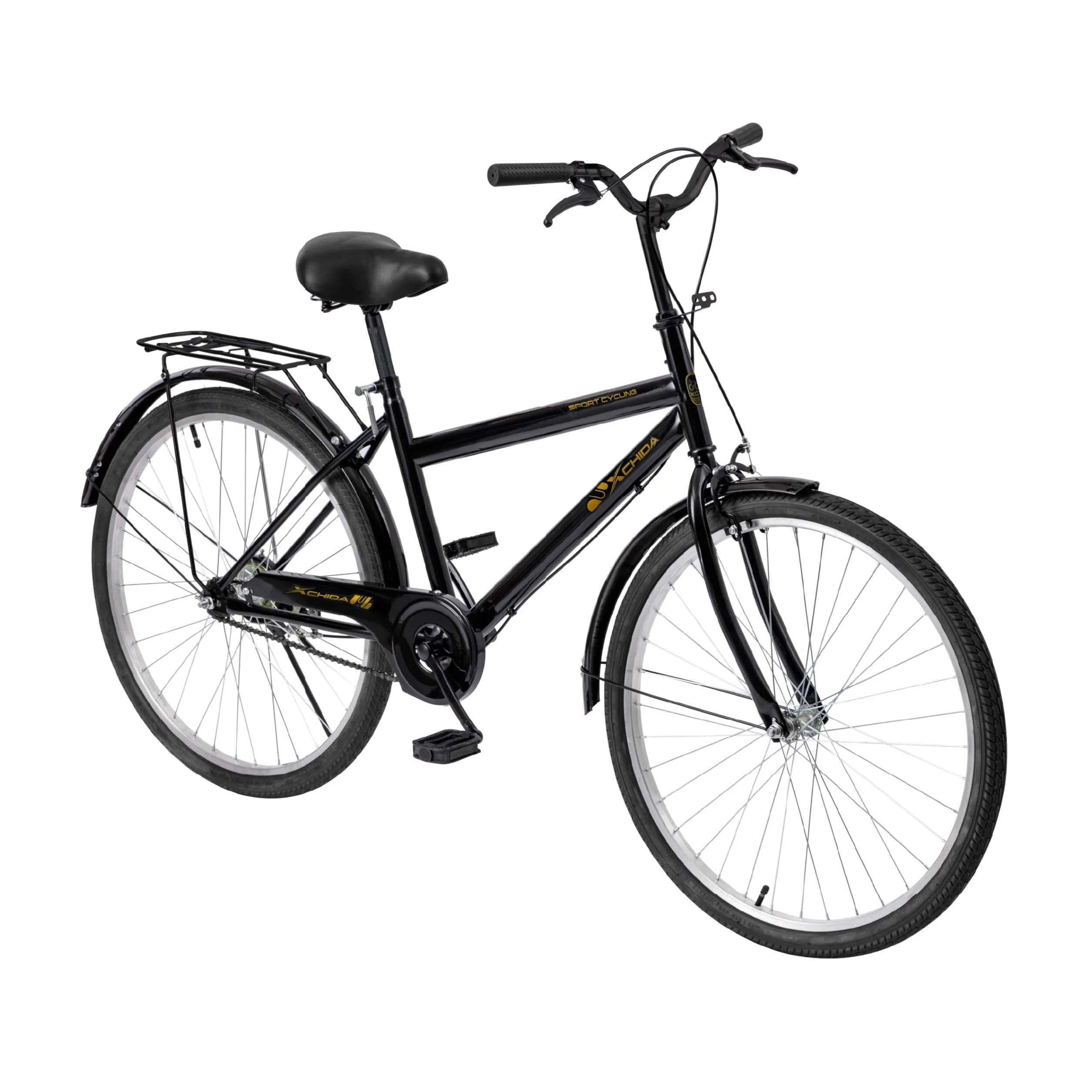 Vélo de ville Baroni Home avec guidon et selle réglable, double frein, noir 168x110 cm