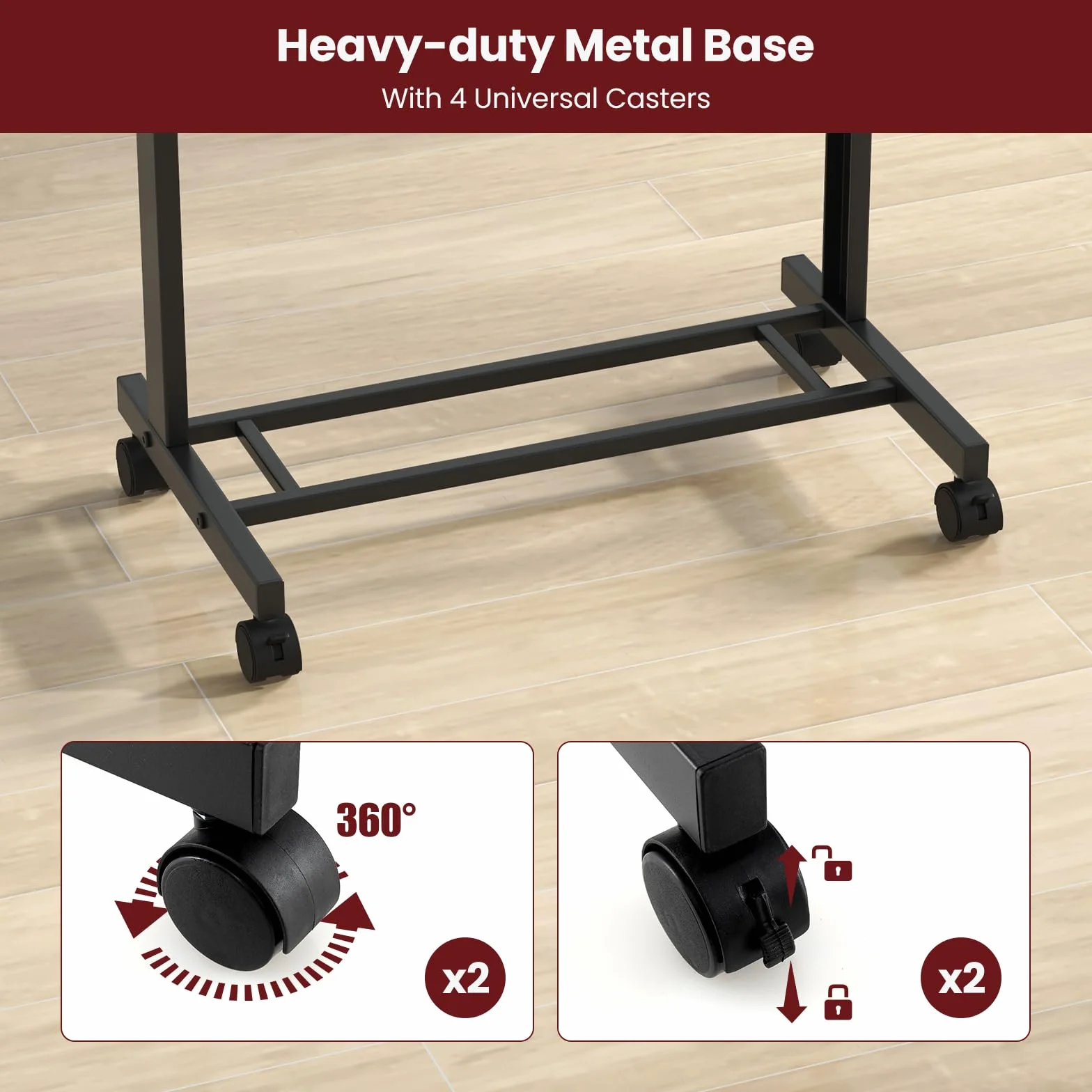 FANTASK Pupitre à roulettes réglable en hauteur avec plateau incliné, Table pour ordinateur portable, Noir