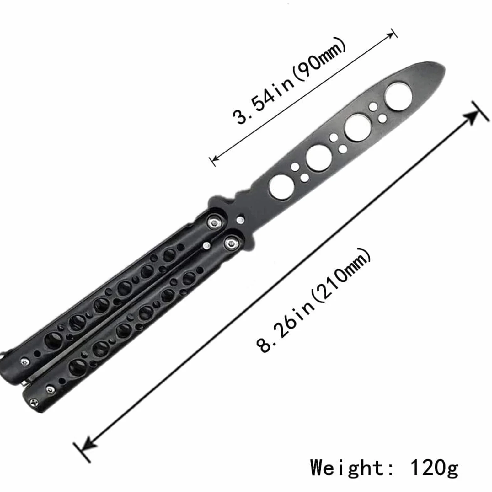 Couteau Papillon Lame Entraînement Métal Non Tranchante Acier Inoxydable Sans Danger Adapté Aux DéButants (Noir)