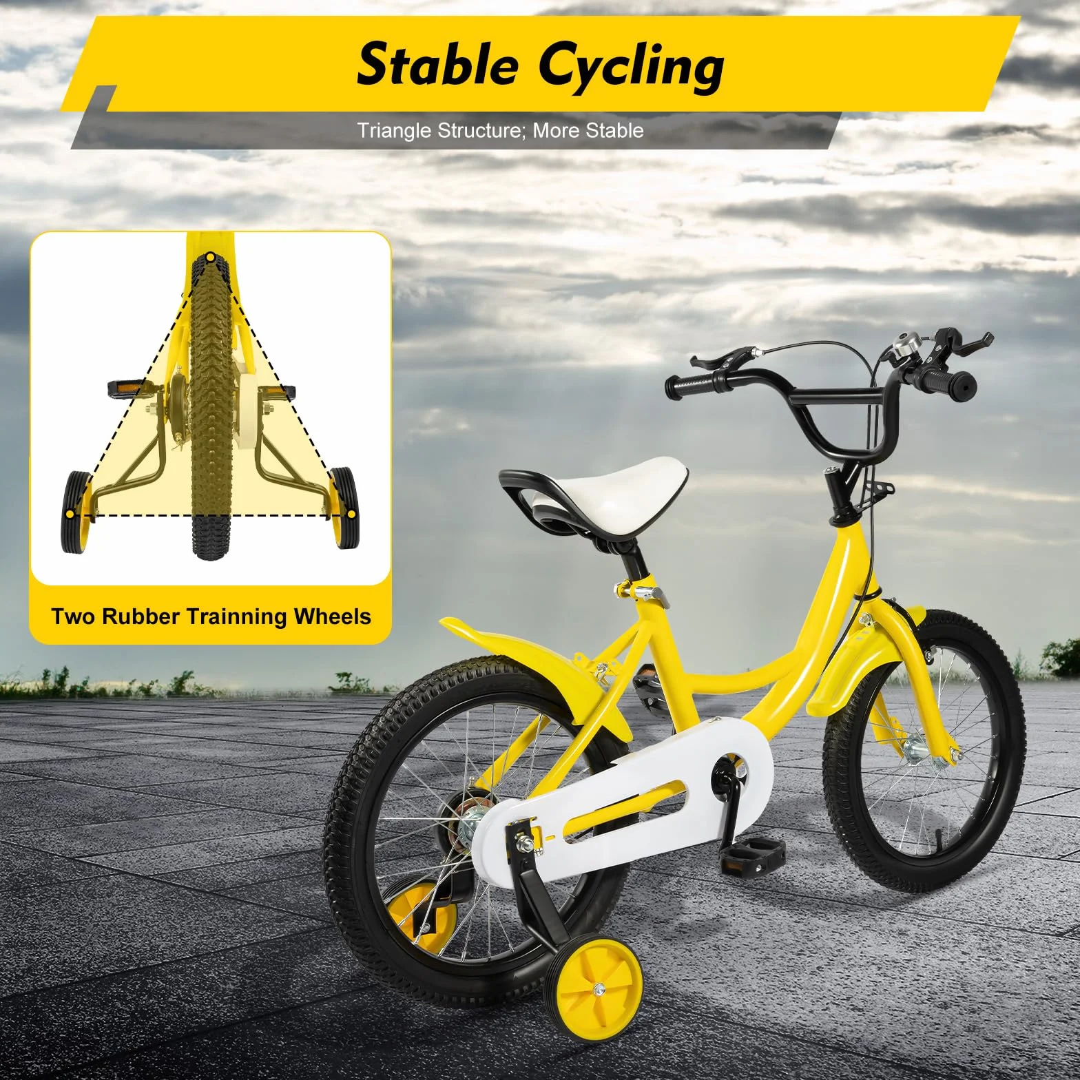 Vélo pour enfant garçon et fille, en alliage d'acier au carbone, hauteur réglable, avec roues stabilisatrices, roue auxiliaire, convient aux enfants de 4 à 8 ans