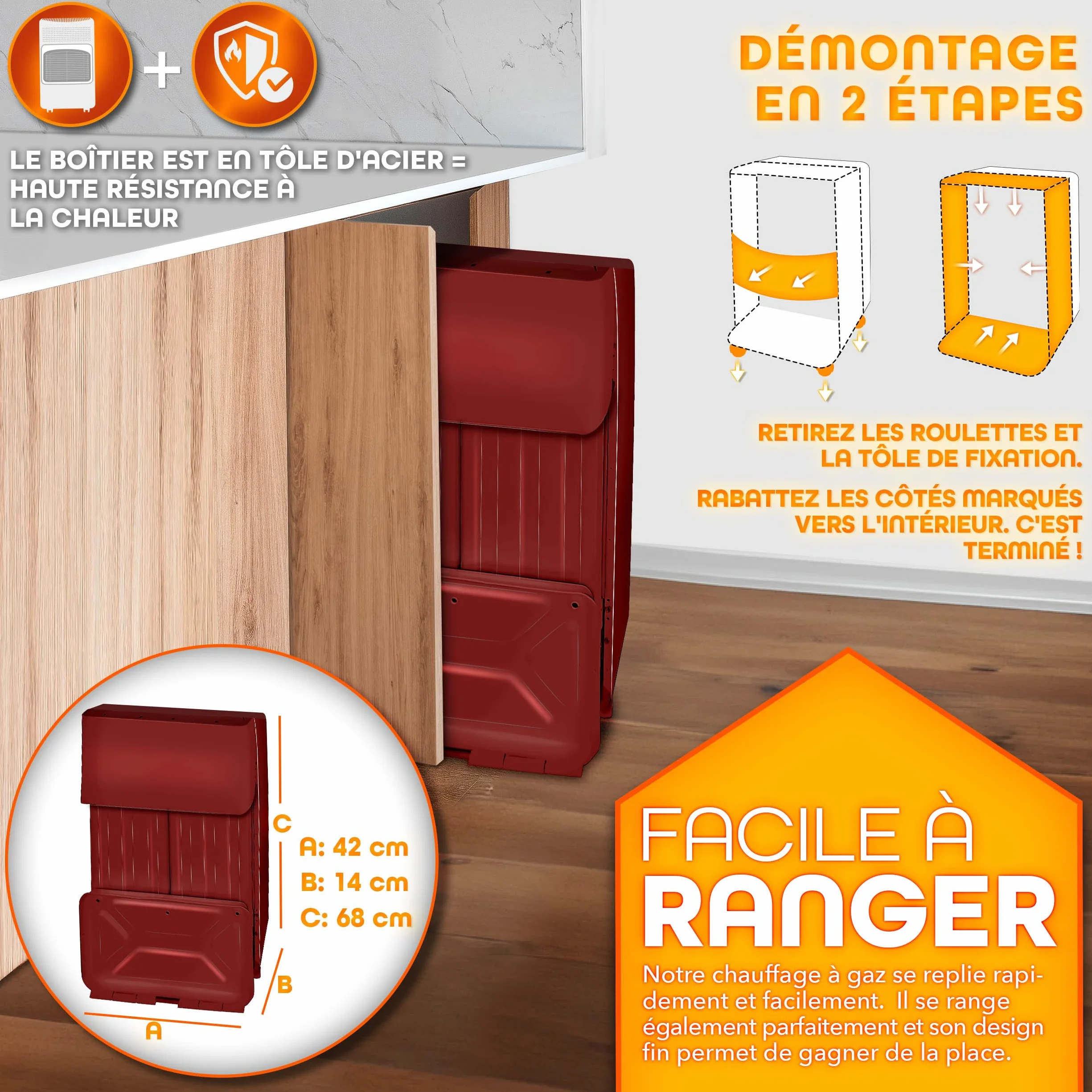 TRESKO Chauffage au gaz portable 4200 W intérieur régulateur de pression tuyau housse protection 3 niveaux chauffage réglables mobile
