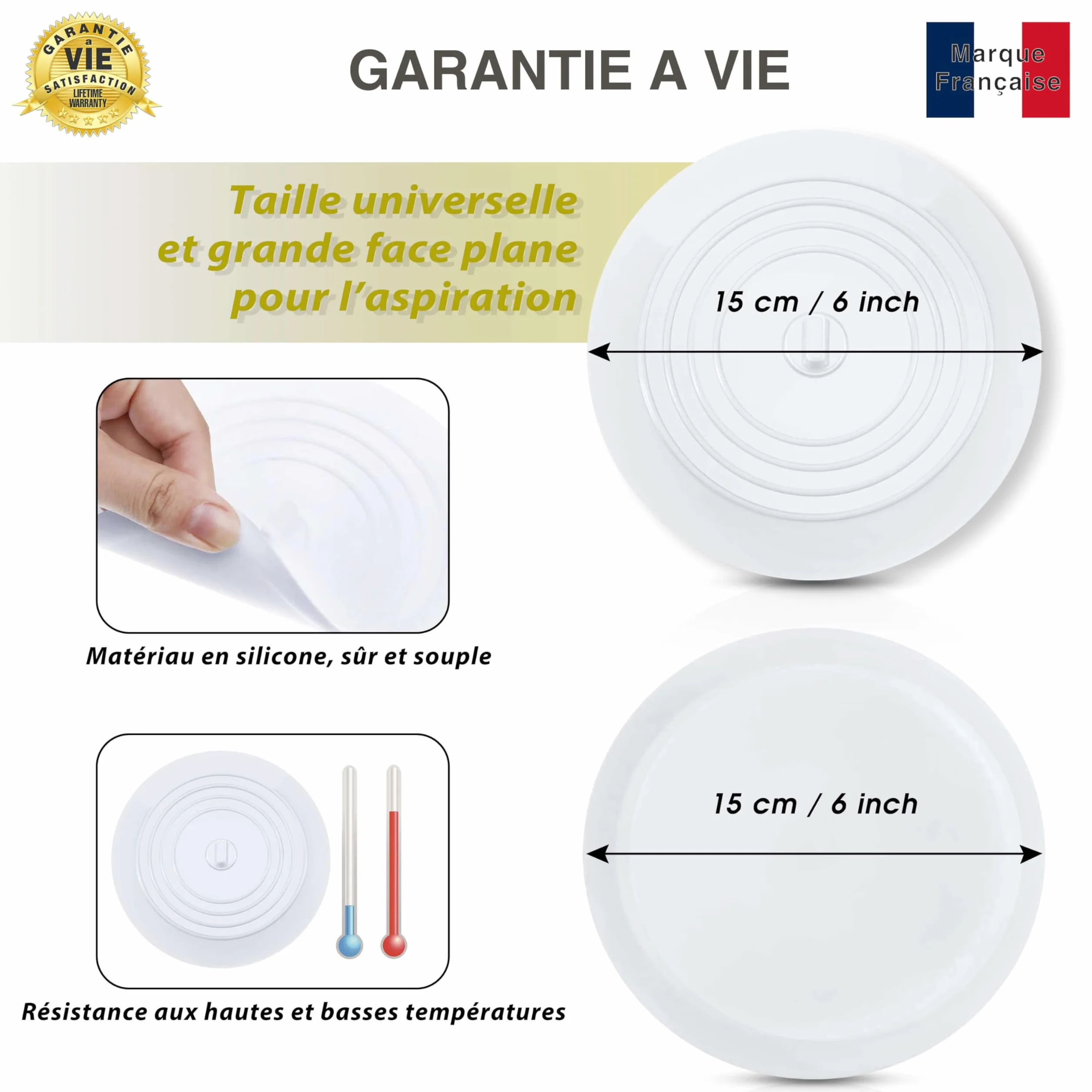 Bouchon Baignoire Silicone 15,2 CM - Bouchon Evier Cuisine Lavabo Salle de Bains