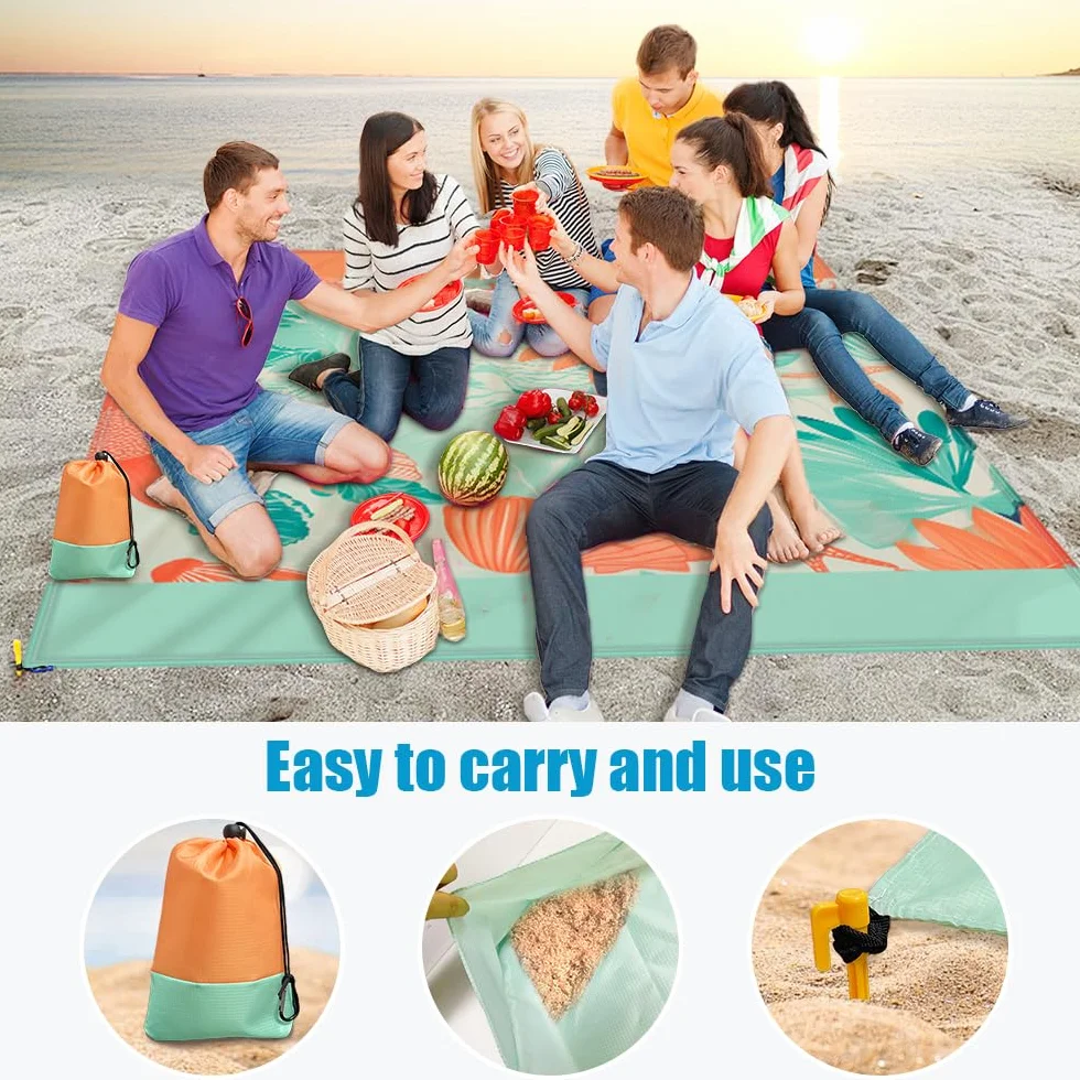 Tapis De Plage Anti Sable, Tapis De Plage Imperméable, Natte De Plage Pliable, Couverture De Plage Sans Sable Voyage Accessoires De Plage Camping Ultra Fin Et Ultra Léger Avec Les Ongles (300x280CM)