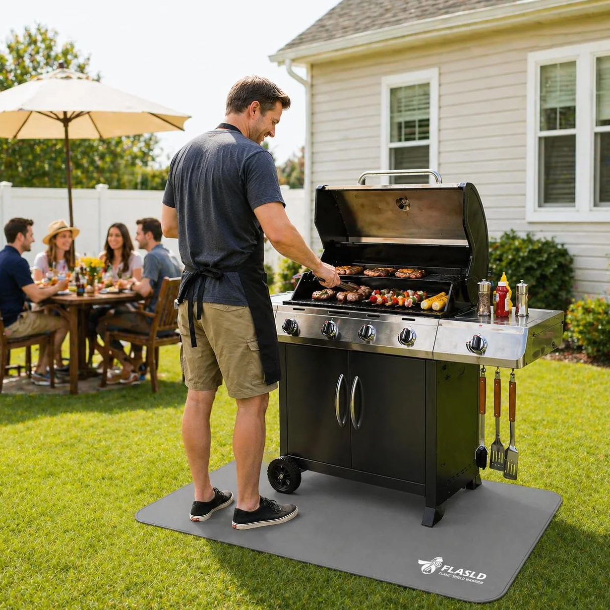 Tapis de Gril Lavable Ignifuge 91 x 122 cm Gris pour Barbecue