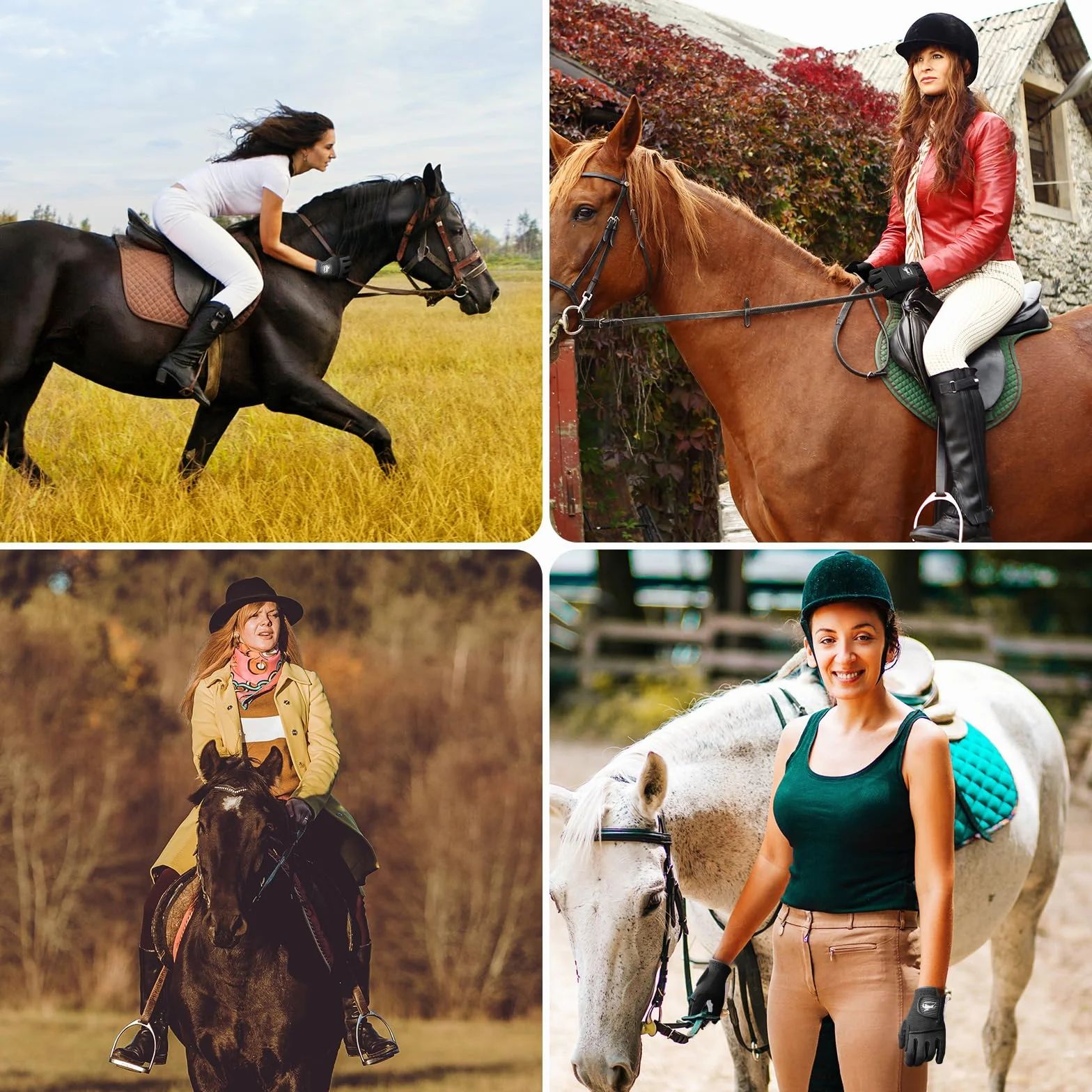 FINGER TEN Gants d'équitation pour Femmes – qualité supérieure pour Femmes – Gants d'équitation en Maille Respirants, légers et Confortables – Lot de Couleurs d'été