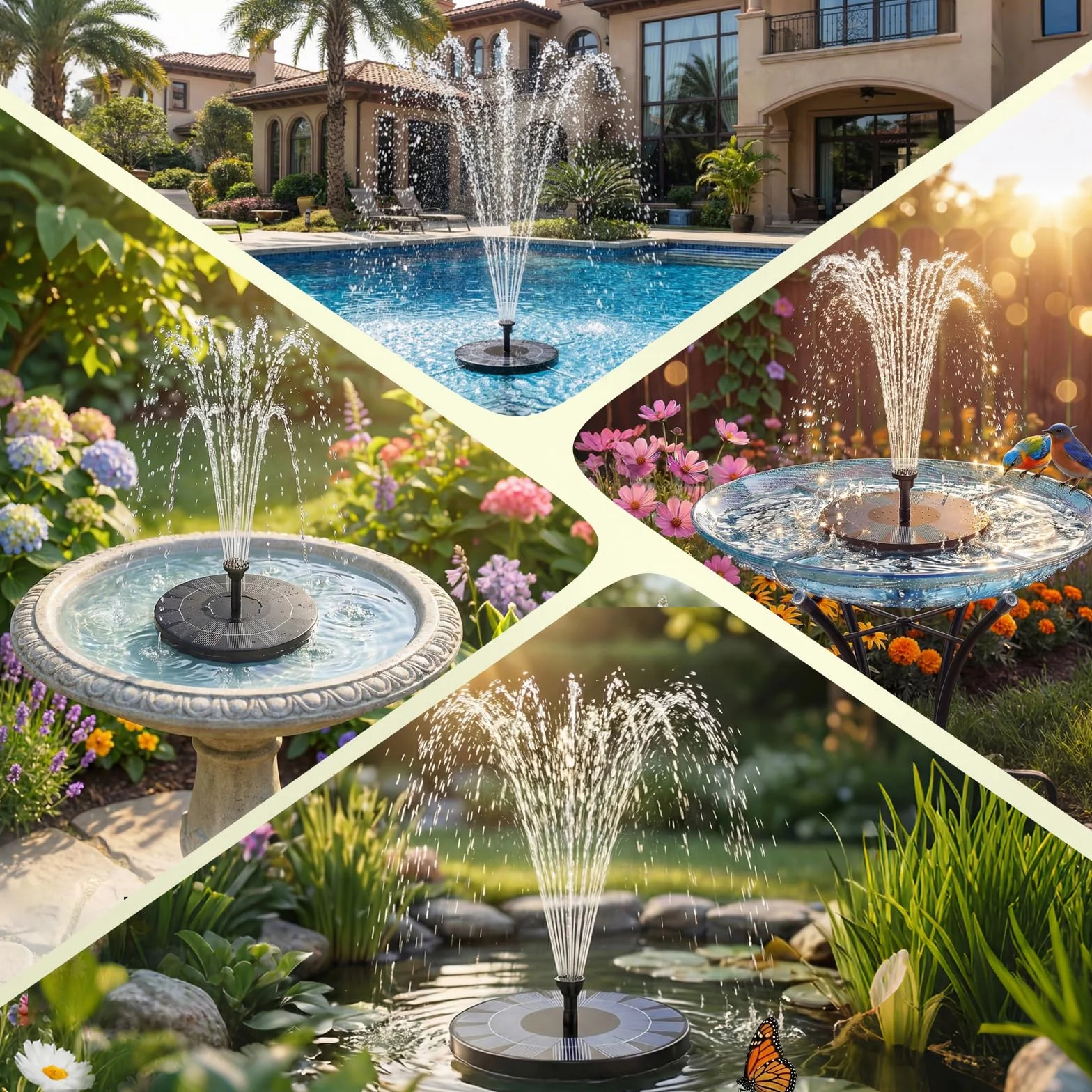 AISITIN Fontaine Solaire Extérieur 2.5W Flottante Pompe Bassin avec 6 Buses pour Bain d'oiseaux