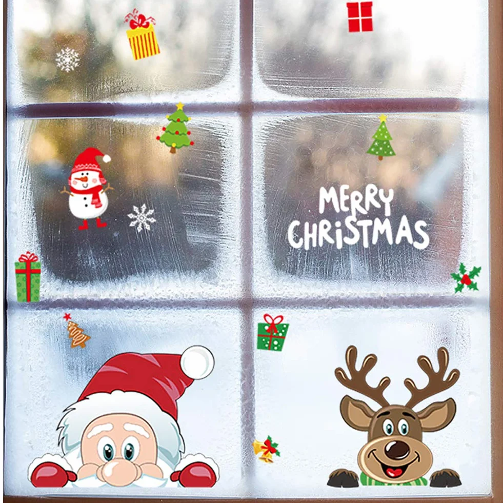 Autocollant fenêtre Noël enfant PÈRE NOËL et RENNE réutilisables électrostatique décoration vitres hiver
