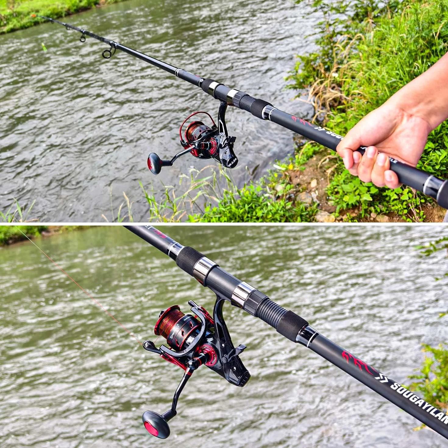 Sougayilang Canne à pêche télescopique carpe moulinet 4.7:1 3.6m 3.9m 4.2m