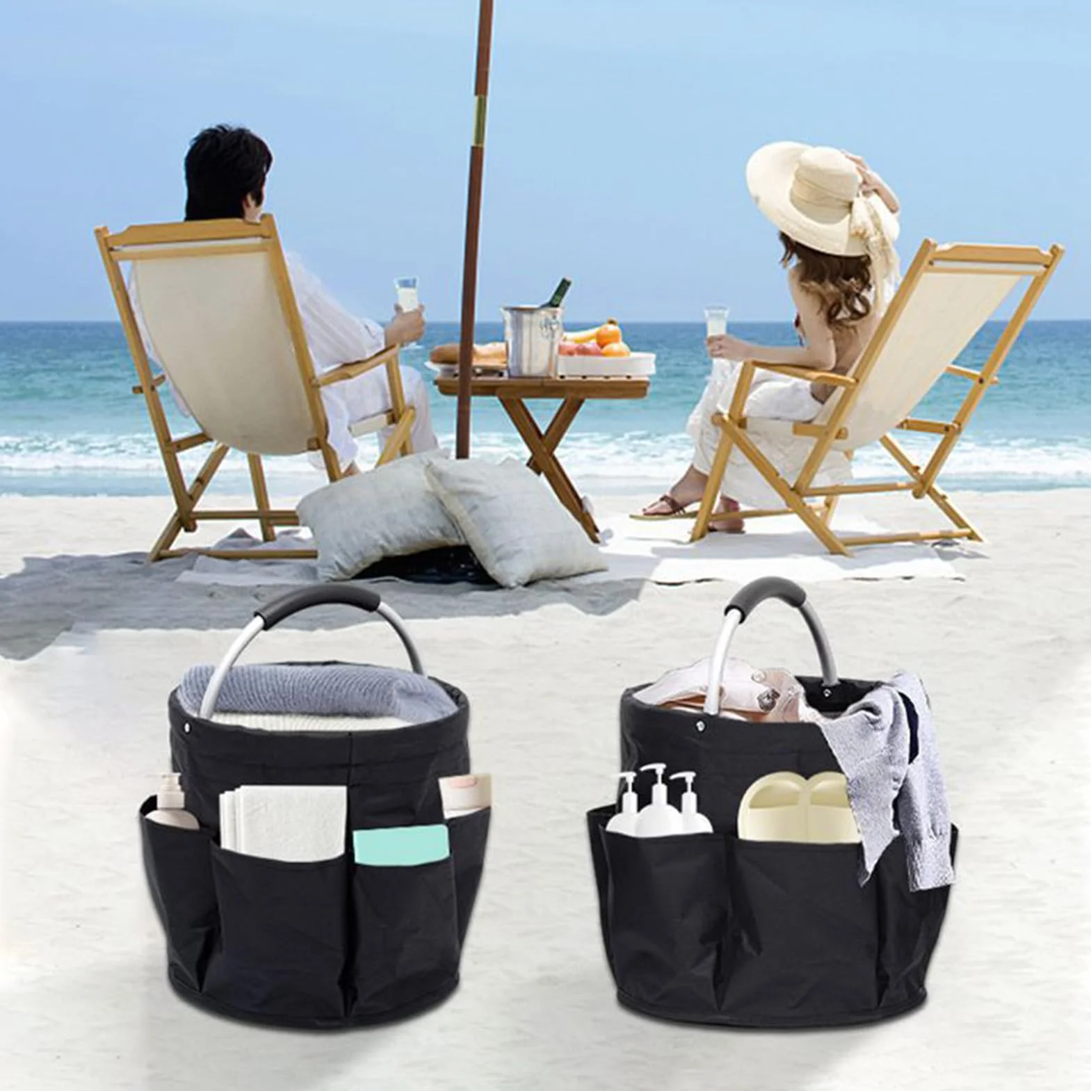 Sac de Rangement Pliable Panier À Outils de Jardin Cylindrique Portable