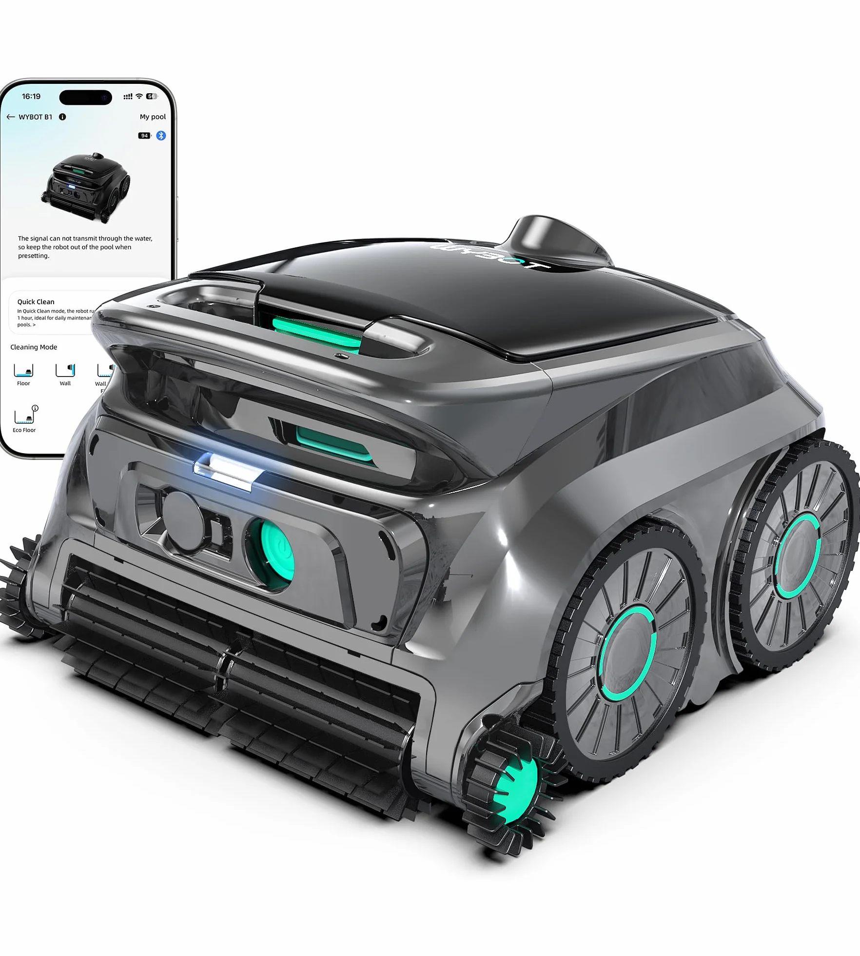 WYBOT OS600 Robot Piscine sans Fil, Nettoyage Fond et Parois, Autonomie 120 Min, Navigation Intelligente
