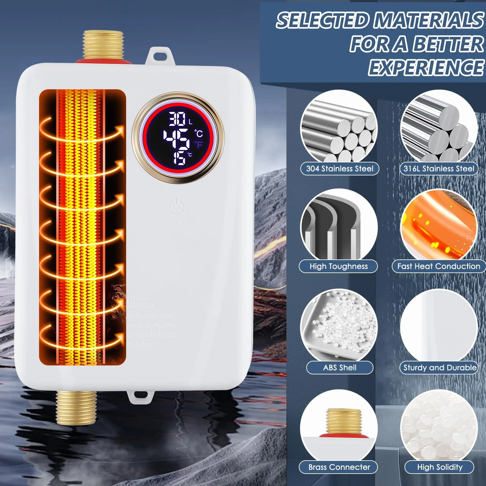 Mini Chauffe-Eau Instantané 3500W Électrique 220V avec Affichage Numérique LCD pour RV Camping